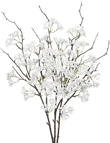 3 Pcs Faux Branches for Vase with White Buds Artificial Plants Greenery Stems Floral Picks White Snow Willow Branches for Vase DIY Office Party Indoor Home Fall Winter Christmas Bouquet Decor