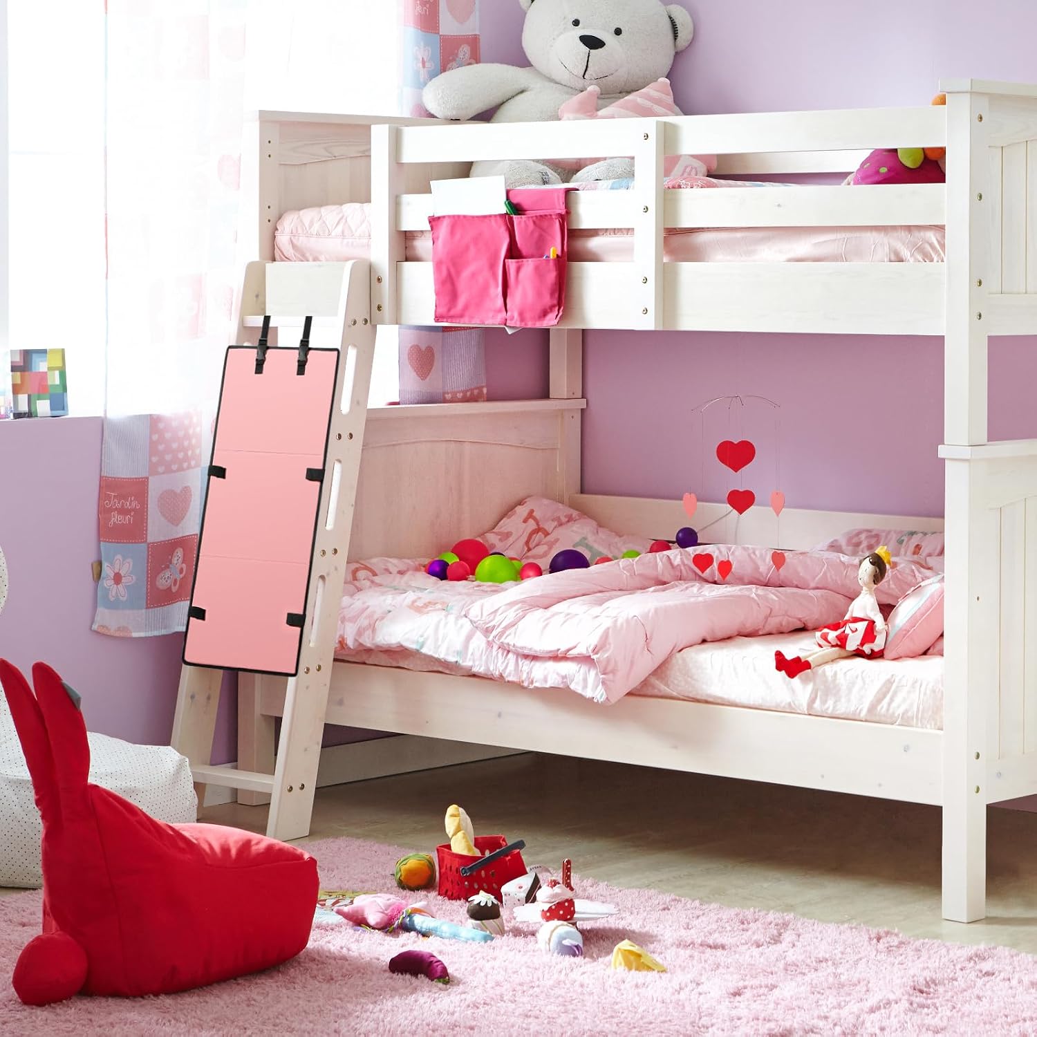 Bunk Bed Ladder Cover, Kiddies Bunk Bed Ladder Guard Pads to Prevent Kids from Climbing Ladders, Suitable for Bunk Bed Stairs, Attic Stairs, Swimming Pool Stairs - Pink