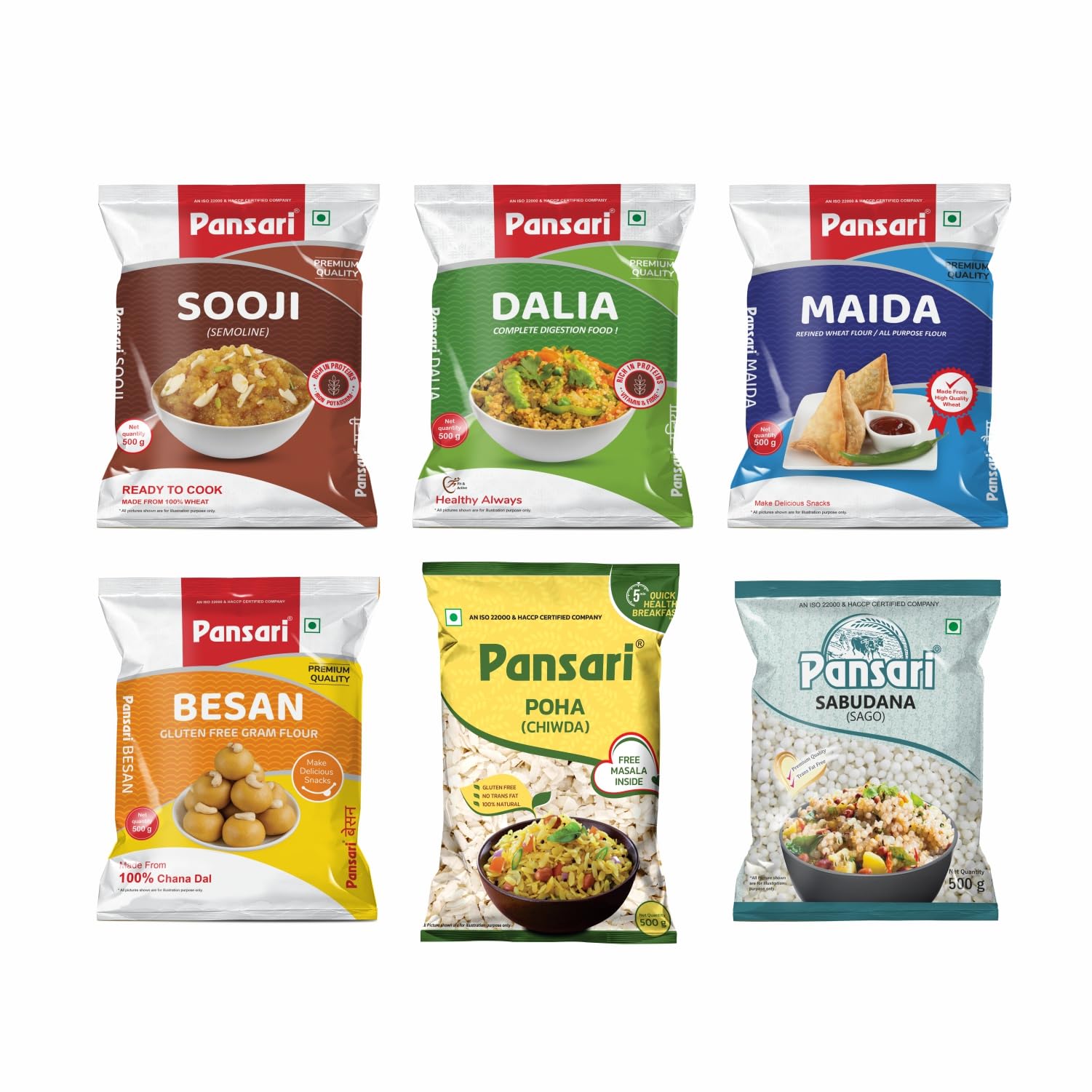 Pansari Combo|Sabudana 500 grams, Dalia 500 grams, Sooji 500 grams, Maida 500 grams, Besan 500 grams & Poha 500 grams - Set of 6 Pack of High in protein and fibres | Source of energy (B08T5TDN5G) Amazon Price History, Amazon Price Tracker