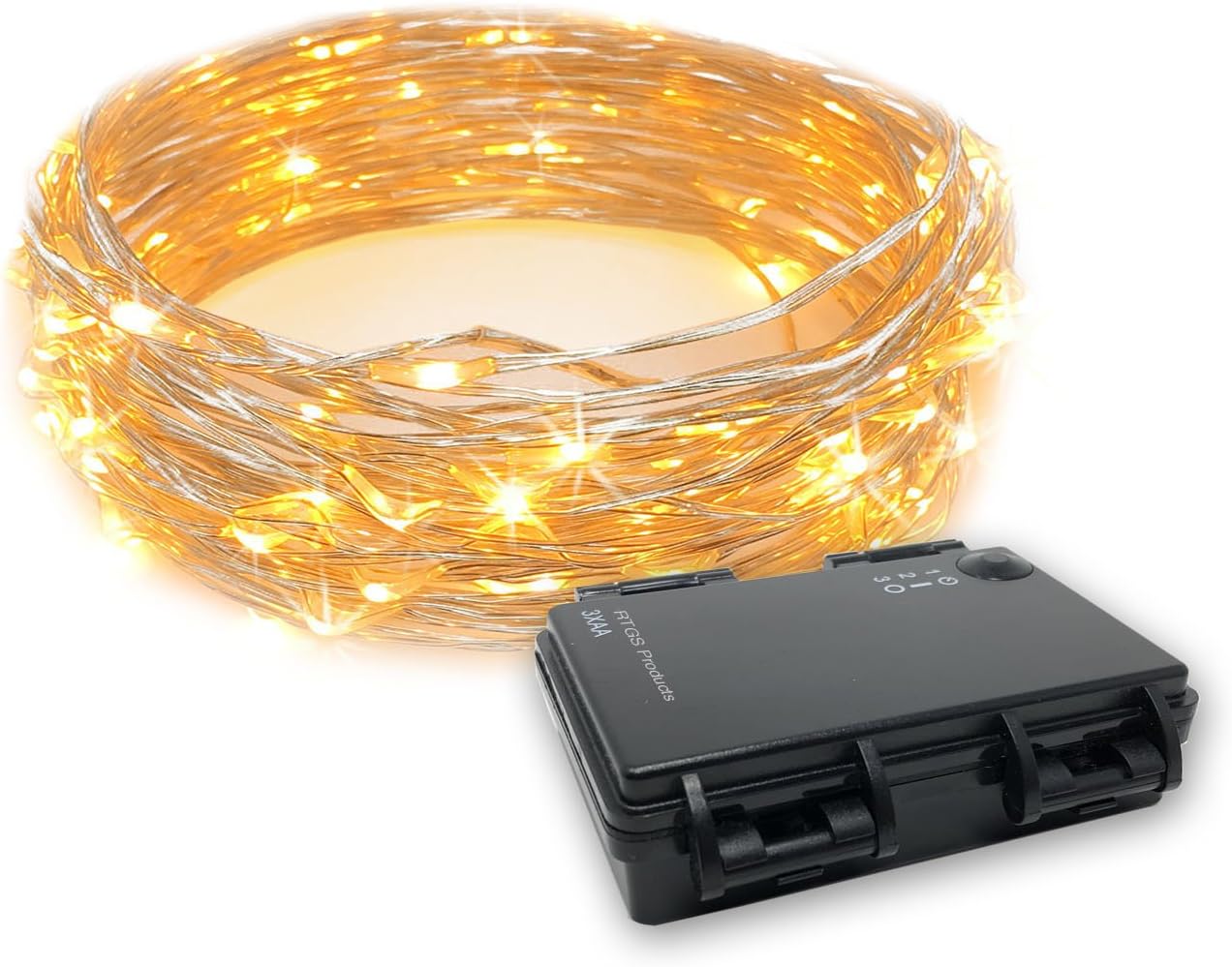 30 LEDs String Lights Batteries Operated on 10 Feet Long Silver Color Wire, Indoor and Outdoor with Waterproof Batteries Box and Timer (Warm White Color 30 LEDs 10 FEET Timer)