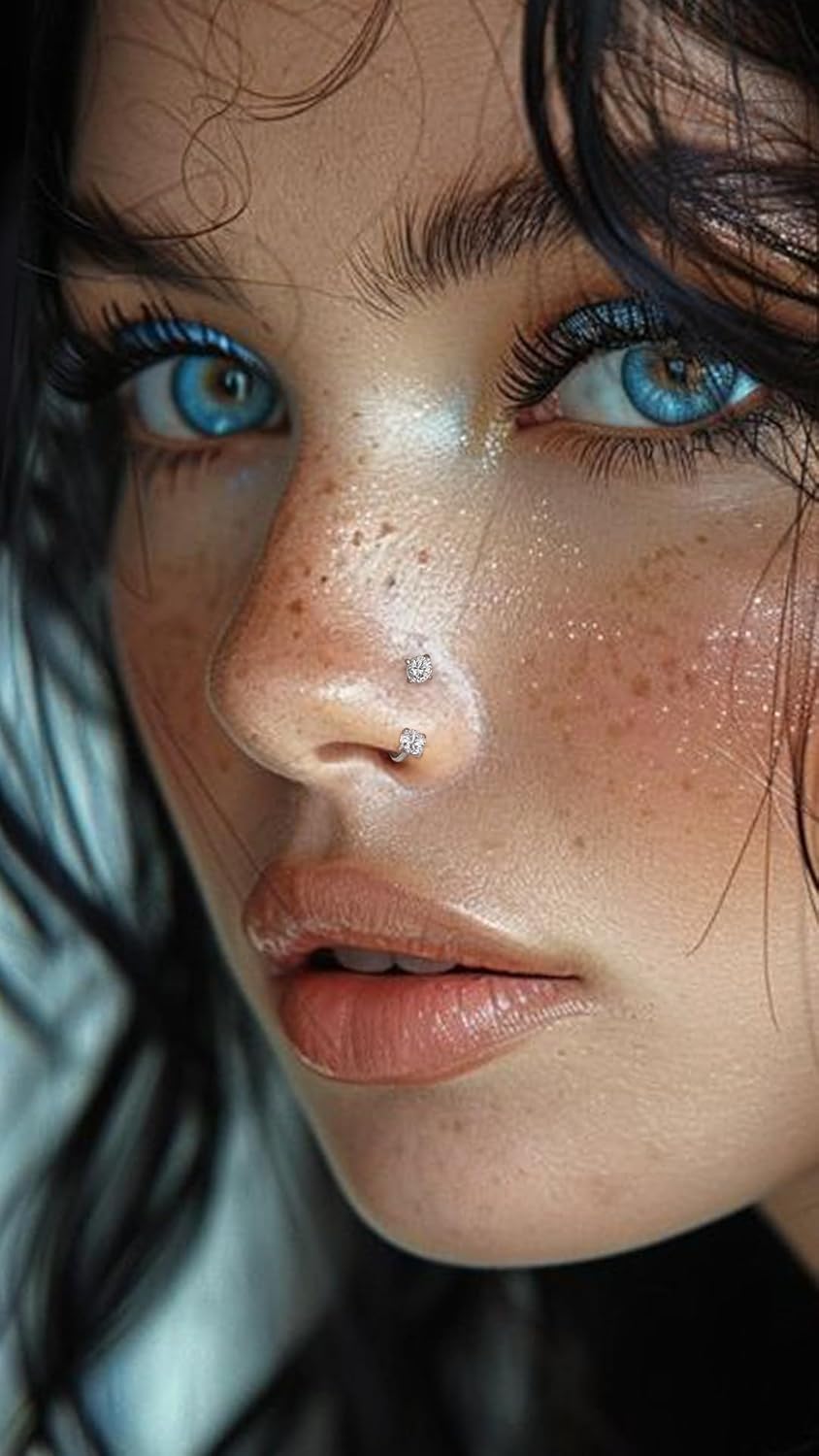 OUFER Horseshoe Nose Rings Studs, 20G Internally Threaded Nose Rings For Women, 316L Surgical Steel Double Cubic Zirconia Nose Studs, Lip Eyebrow Helix Ear Piercing Jewelry - Image 3