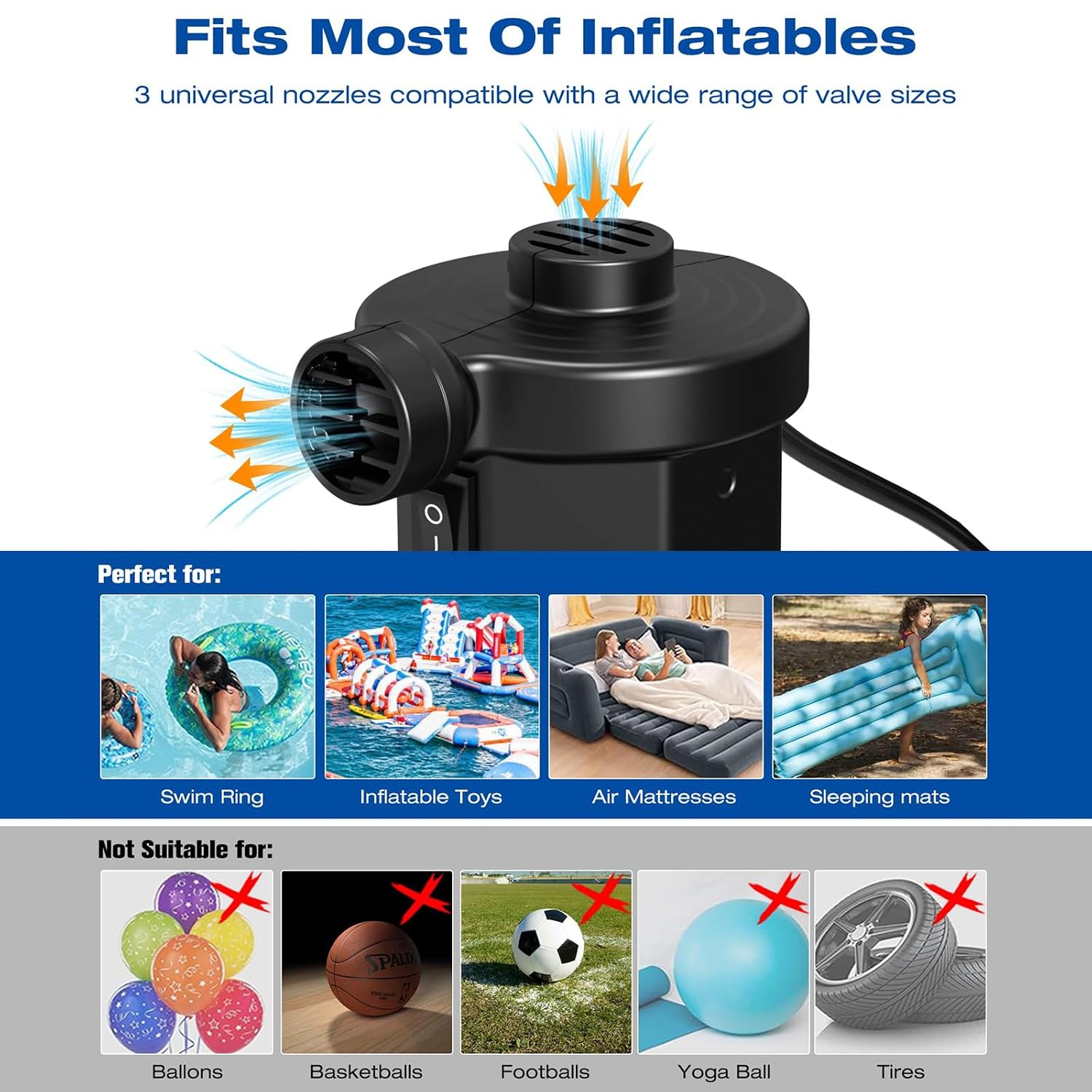 Air Pump Electric for Pool Inflatables: MAXEVER Portable Inflator Deflator for Outdoor Camping - 110V~120V - Image 3