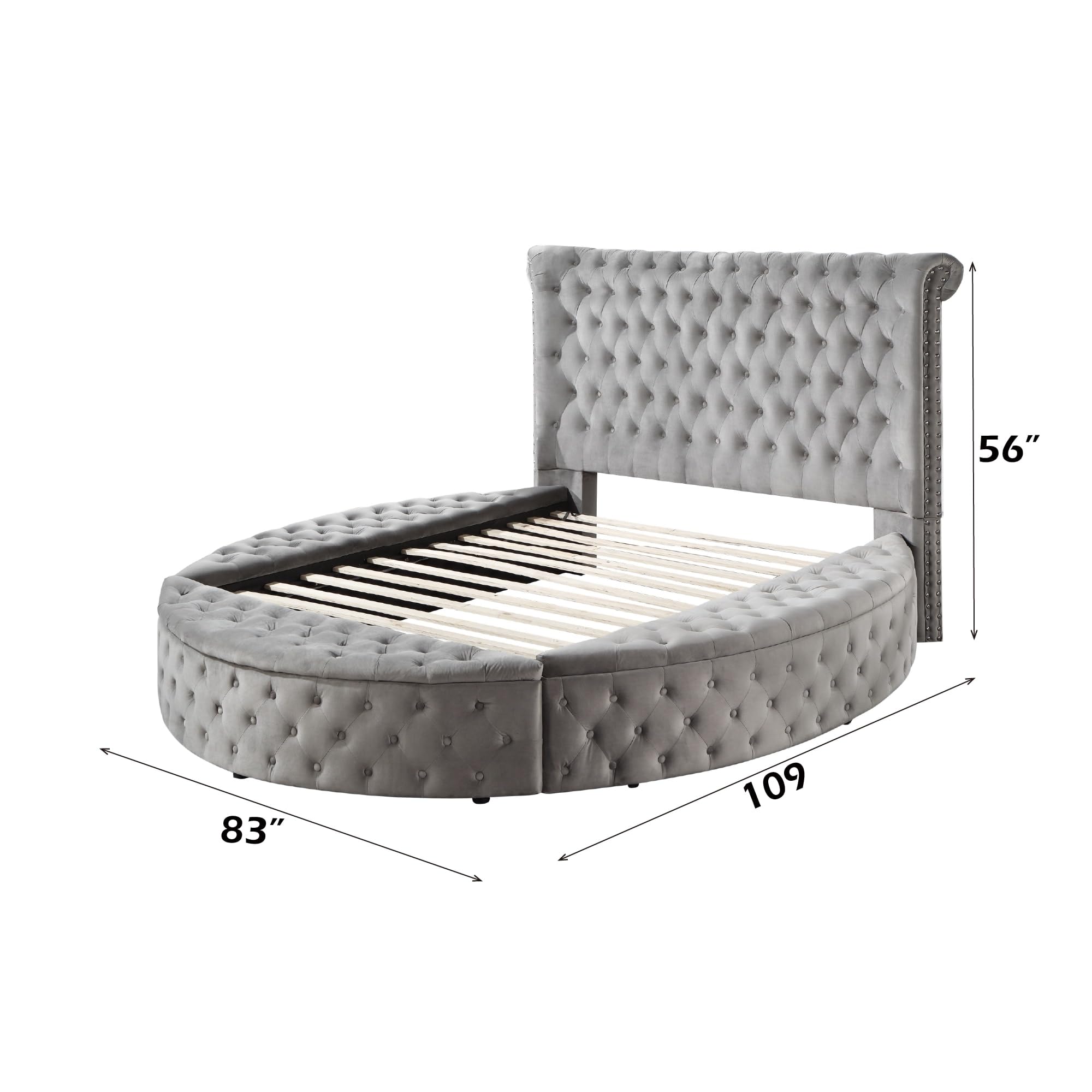Amazon.com: Acme Gaiva Queen Bed with Storage in Gray Velvet