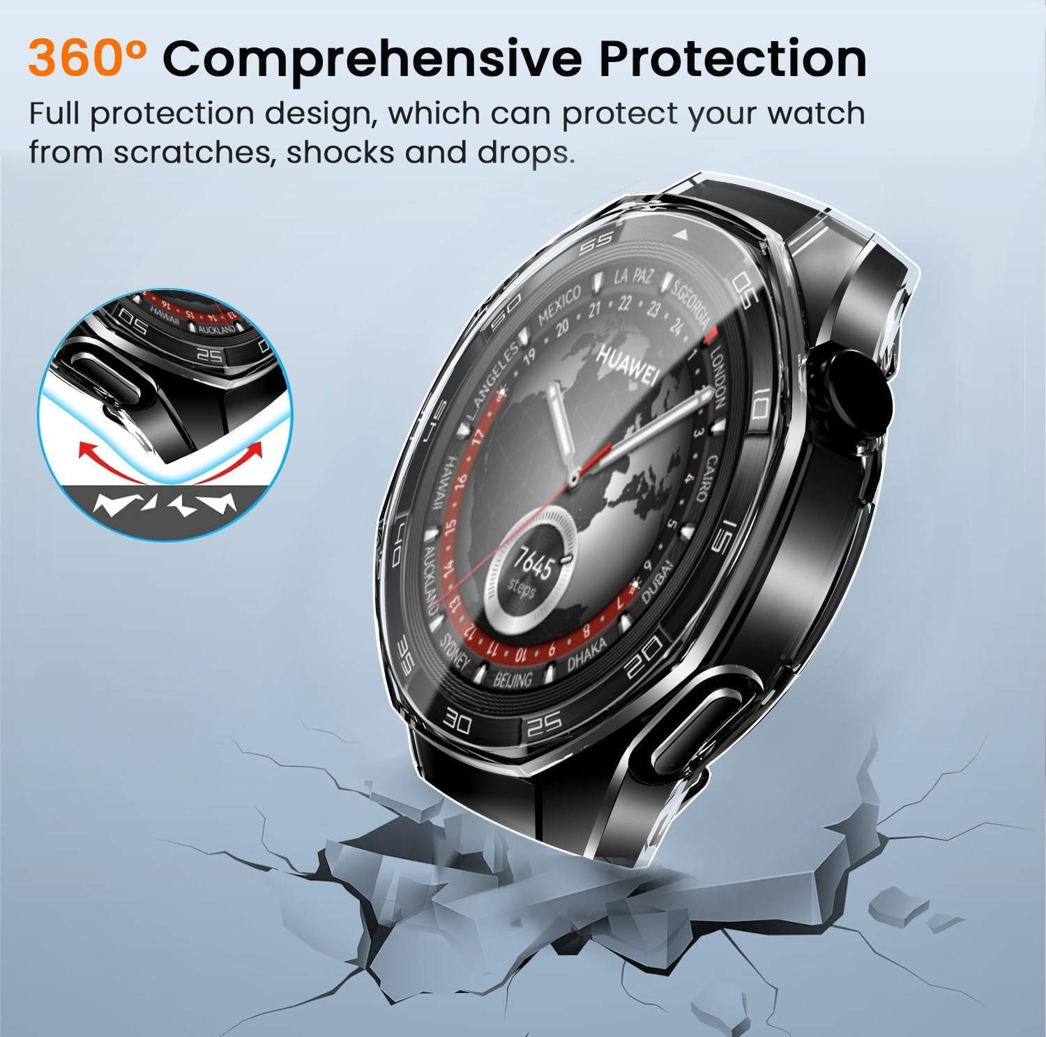 iVoler, 3-компонентный чехол с защитной пленкой для экрана часов Huawei Watch GT 5 Pro 46 мм, устойчивый к царапинам, ультратонкий мягкий защитный чехол из ТПУ, 2 прозрачных + 1 черный