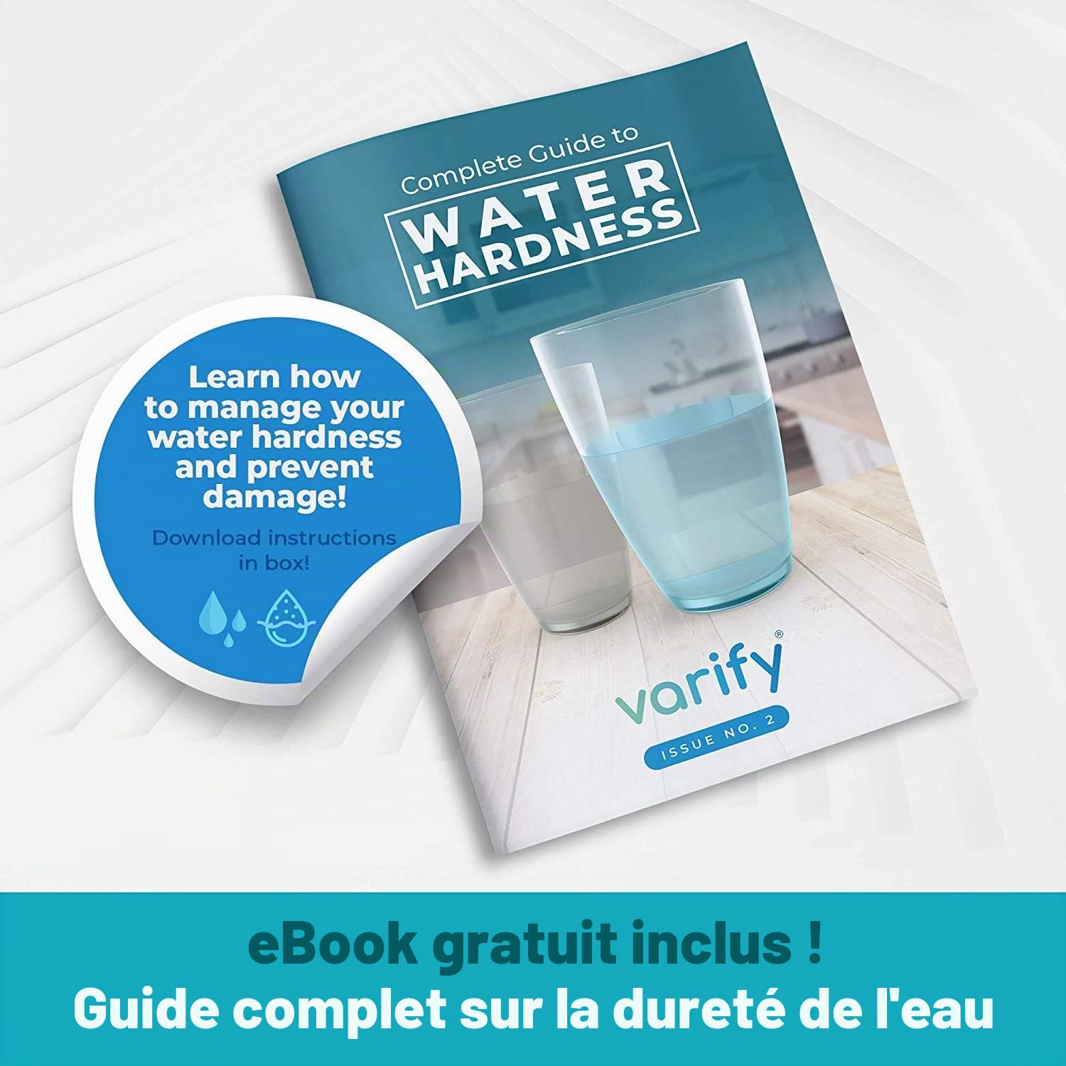 VARIFY Kit de test de dureté de l'eau Varify - Kit de test d'eau pour la maison, l'eau potable, le puits, le spa, la piscine, l'adoucisseur, le lave-vaisselle et plus encore