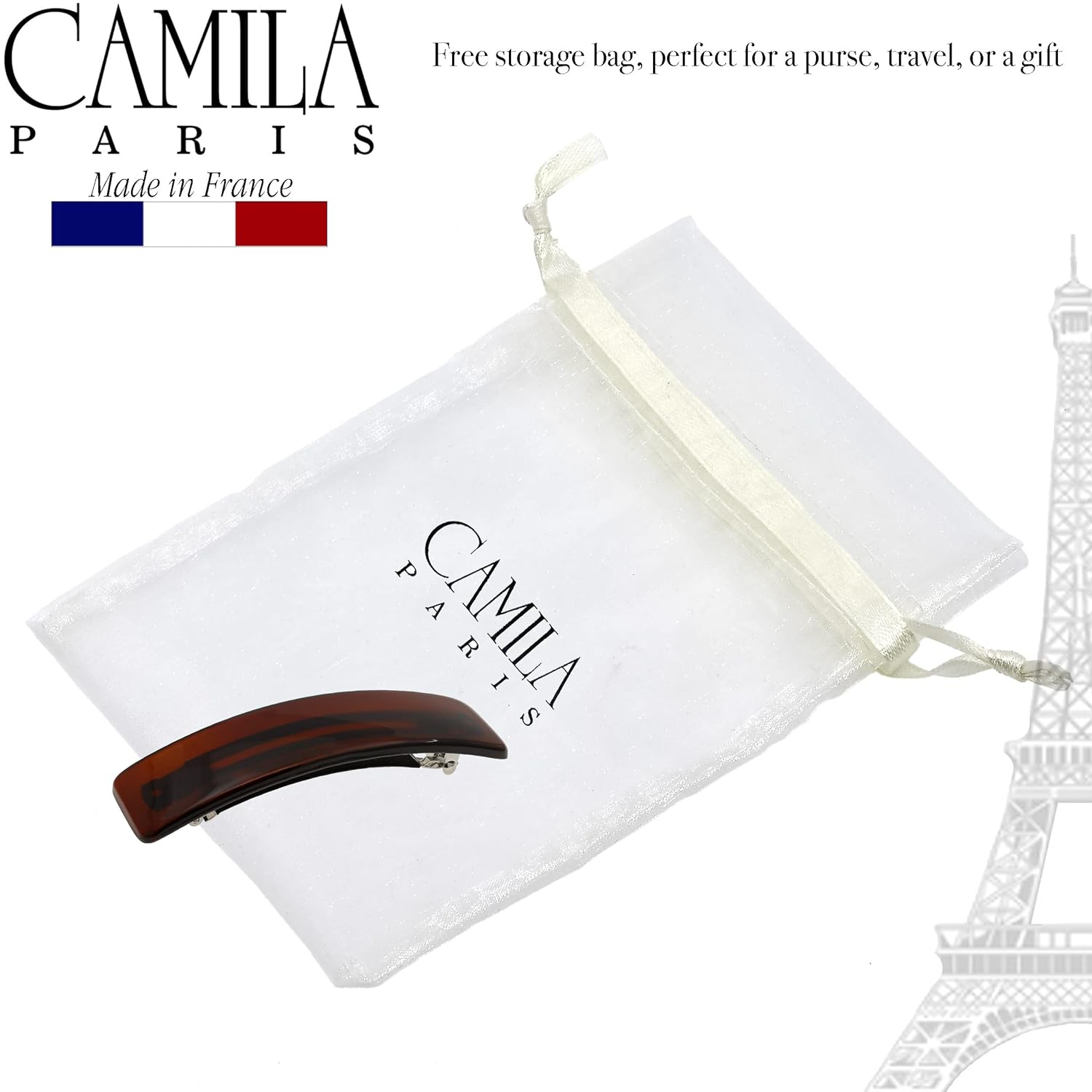 Camila Paris CP1475 French Hair Barrette Clip for Girls, Rubberized Automatic Clasp Strong Hold Grip Hair Clips for Women, No Slip and Durable Styling Girls Hair Accessories, Made in France - Image 5