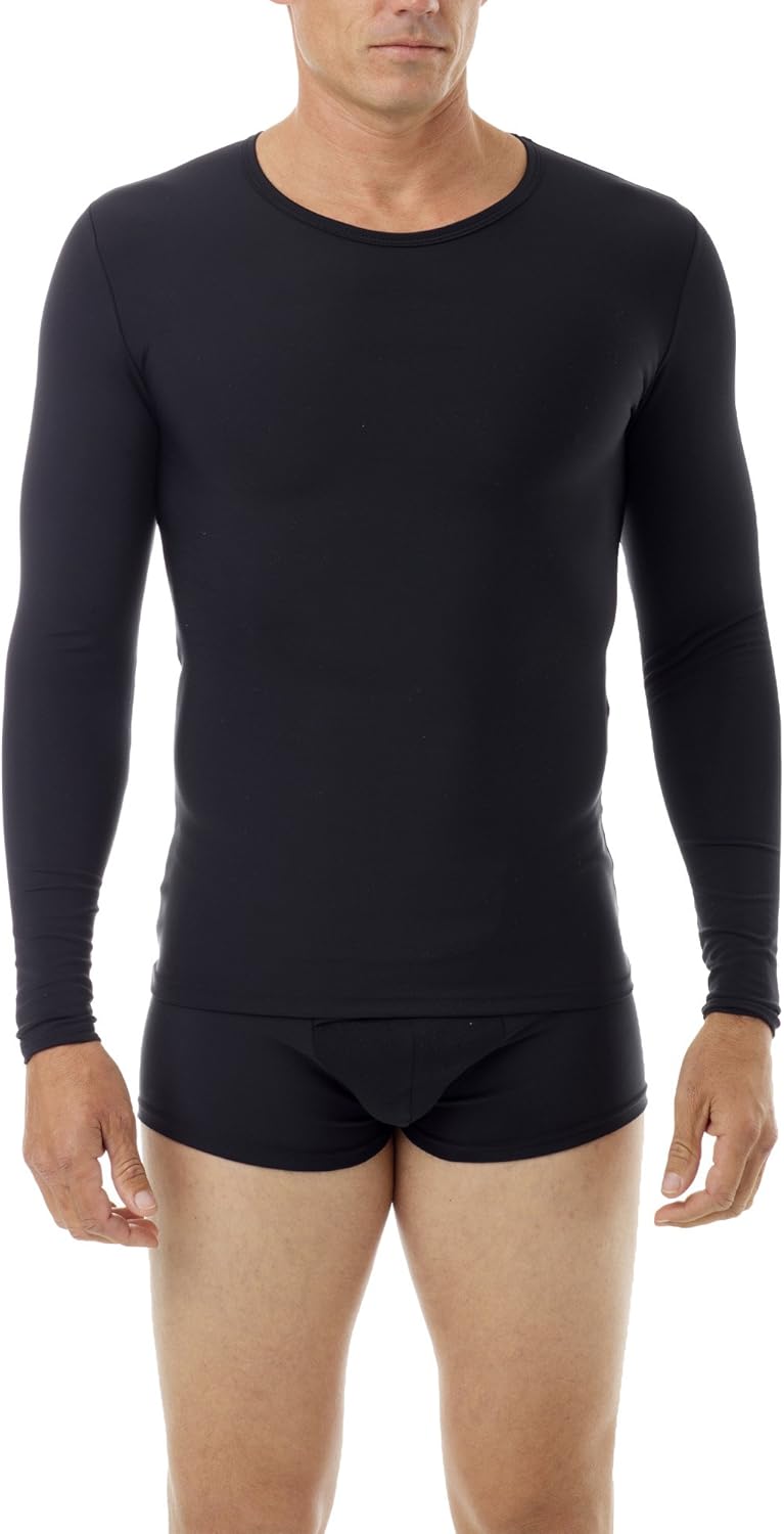 Underworks Mens Microfiber Light Compression Crew Neck Long Sleeves T-Shirt Rash Guard