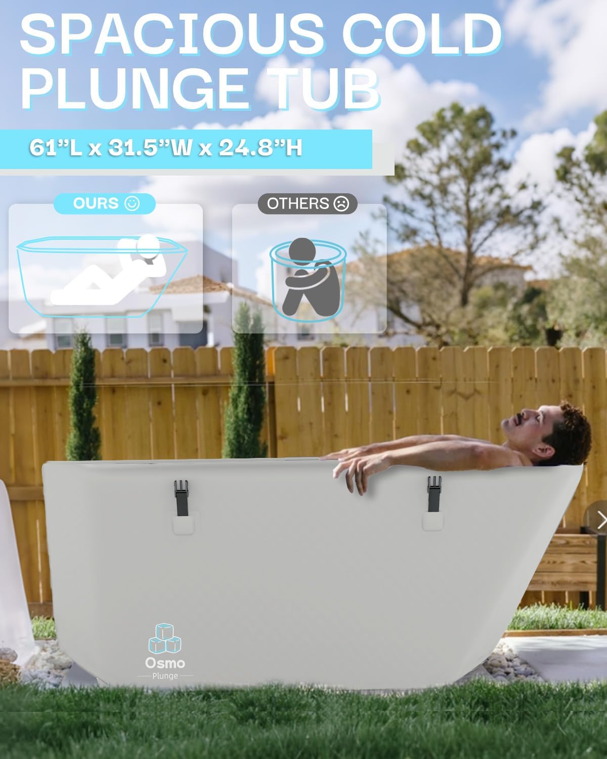 Inflatable Reclining Ice Bath Tub for Athletes Water Chiller Compatible Ergonomic Cold Plunge Tub for Recovery with Insulated Lid, Groundsheet, Backpack, Drop Stitch Construction, 120 Gallon