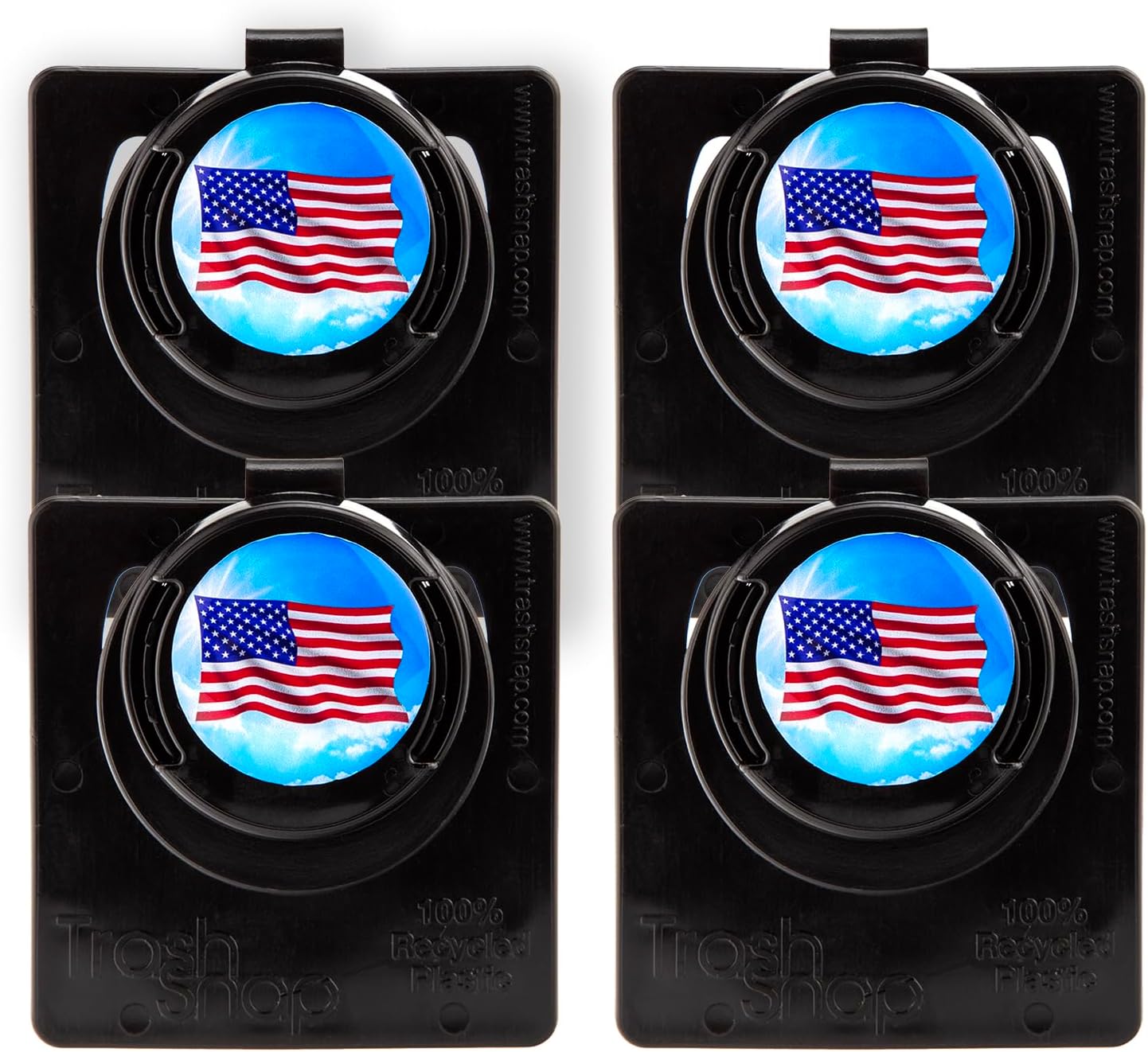 Reusable Bag Holders for Trash & Recycling | Eco-Friendly, Adhesive Clip System for Car, RV, Home, Travel, Boat | Recycled Plastic Old Glory - 4 Pack