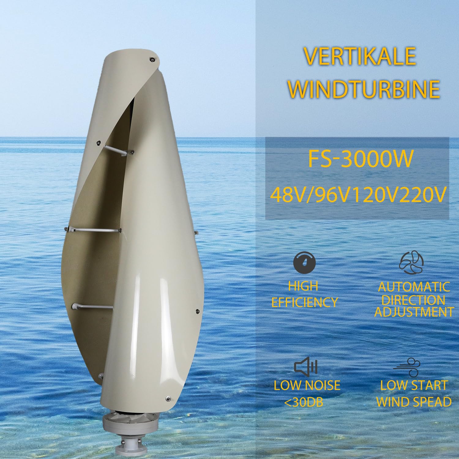 3000W 48V 96V 120V 220V Vertikale Windkraftanlage, Maglev Windgenerator, Darrieus-Savonius Hybrid-Turbine, 2M Rotorblätter,Komplette Windturbinen-Set (120, Volt)