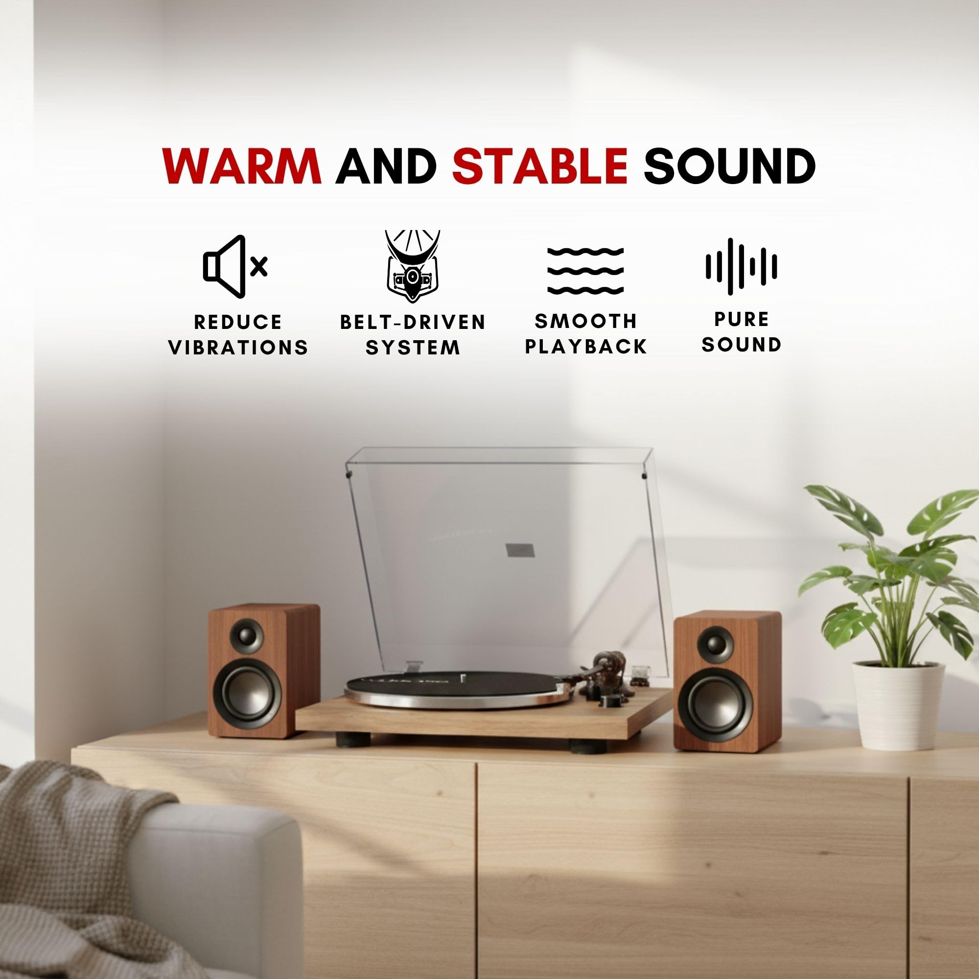 VULKKANO TD10 Gramofon Bluetooth z automatycznym odtwarzaniem, precyzyjne ramię, zintegrowany korektor fonu/linia i elegancka konstrukcja kompatybilna z winylami 33 i 45 obr./min