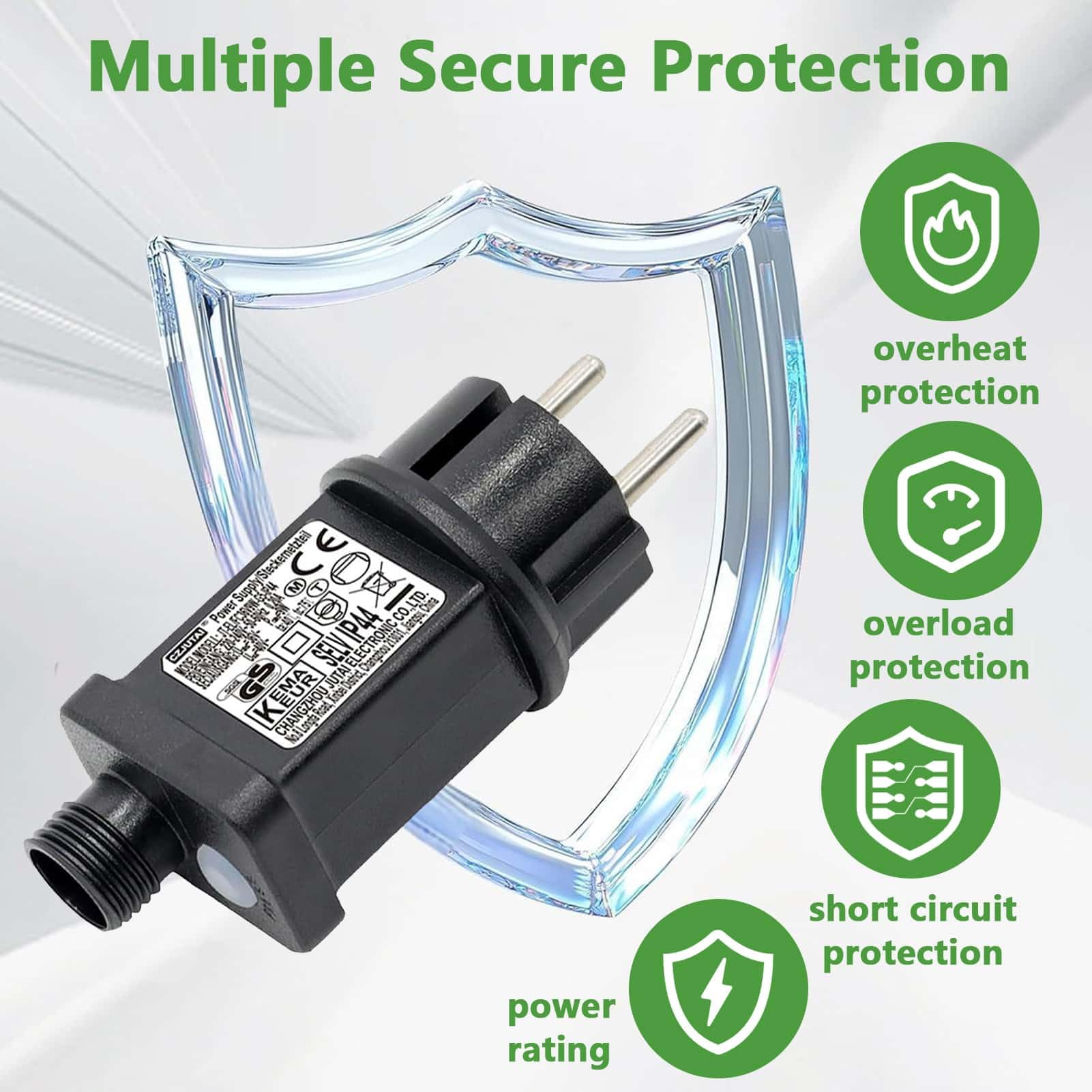 Joycome Clignoteur Pour Guirlande 24V 6W AC Transformateur, 8 Modes Prise Guirlande Lumineuse Avec Fonction Minuterie, Étanche IP44 Adaptateur Pour Éclairage De Noël, Sapin Lumineuse, Rideau Lumineux