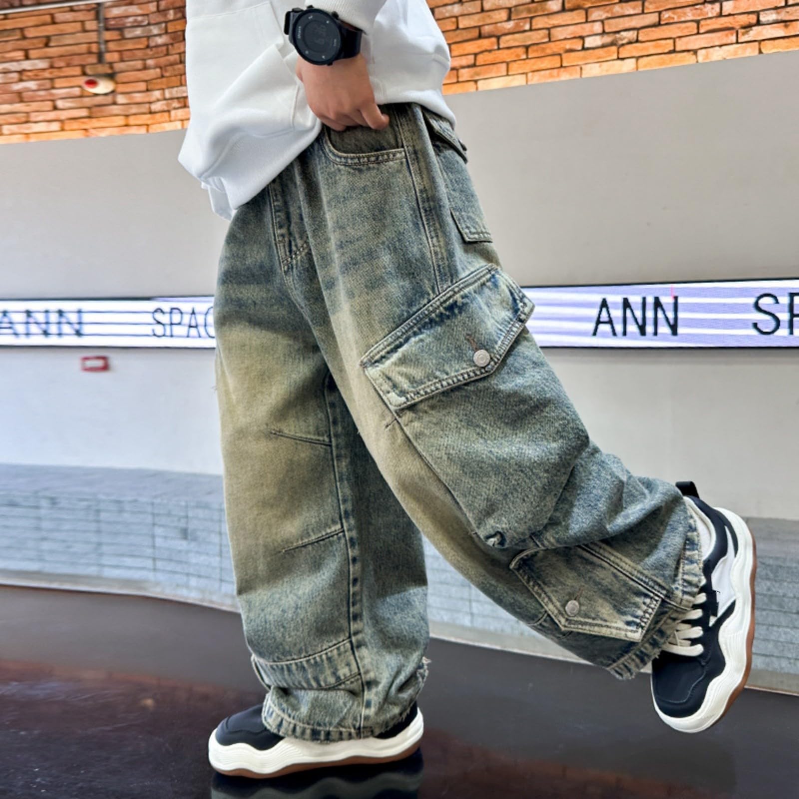 Vaqueros Elasticos Niño, Pantalones Cargo con Cintura Elástica Corte Regular para Niños de 4 a 12 Años