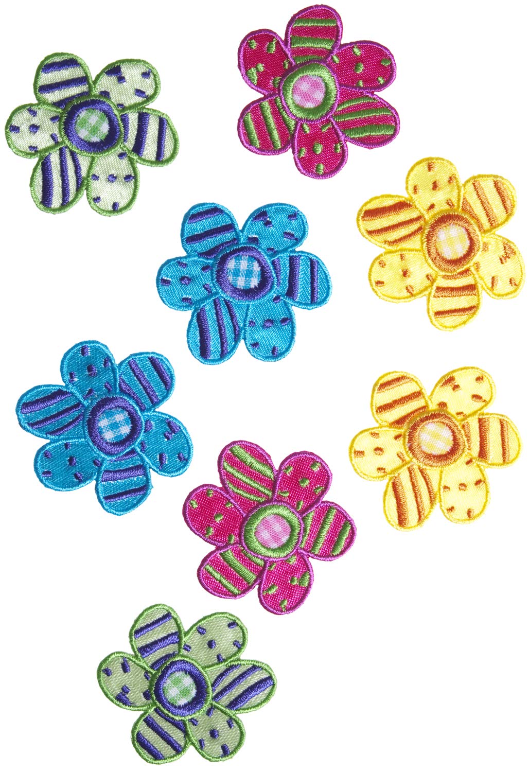 Simplicity Multicolor Polka Dot Applique Clothing Iron On Patches, 8pc, 1.5'' x1.5'', Daisy Flowers