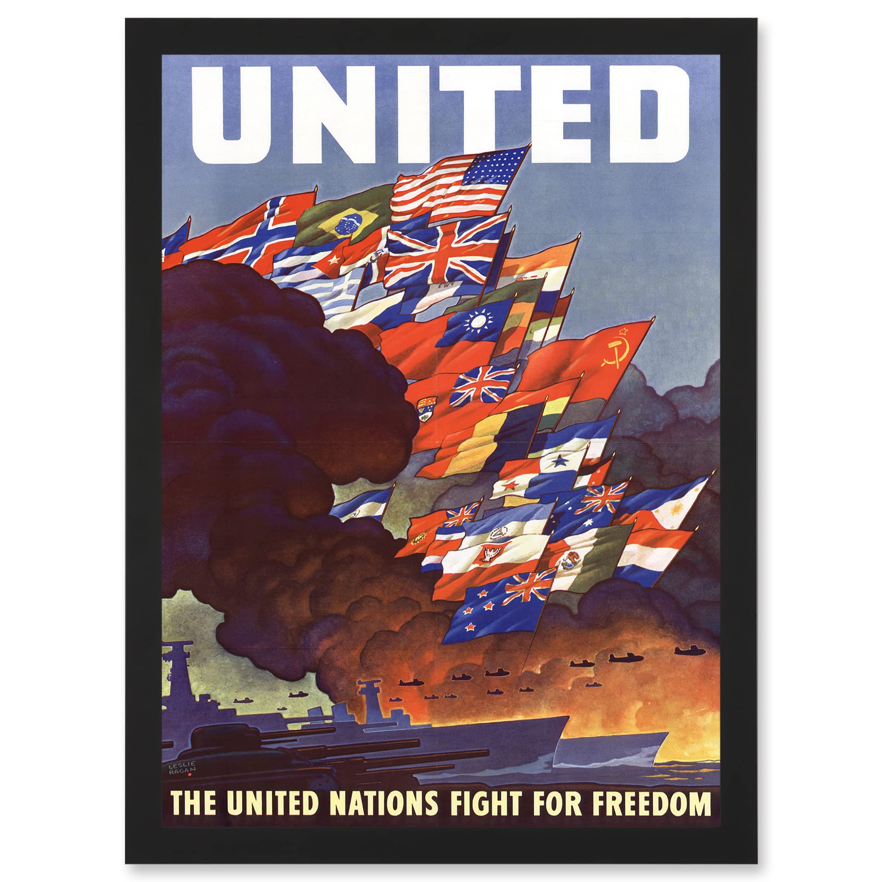 Artery8 WW2 World War Allies United Nations Fight Freedom Vintage A4 Artwork Framed Wall Art Print