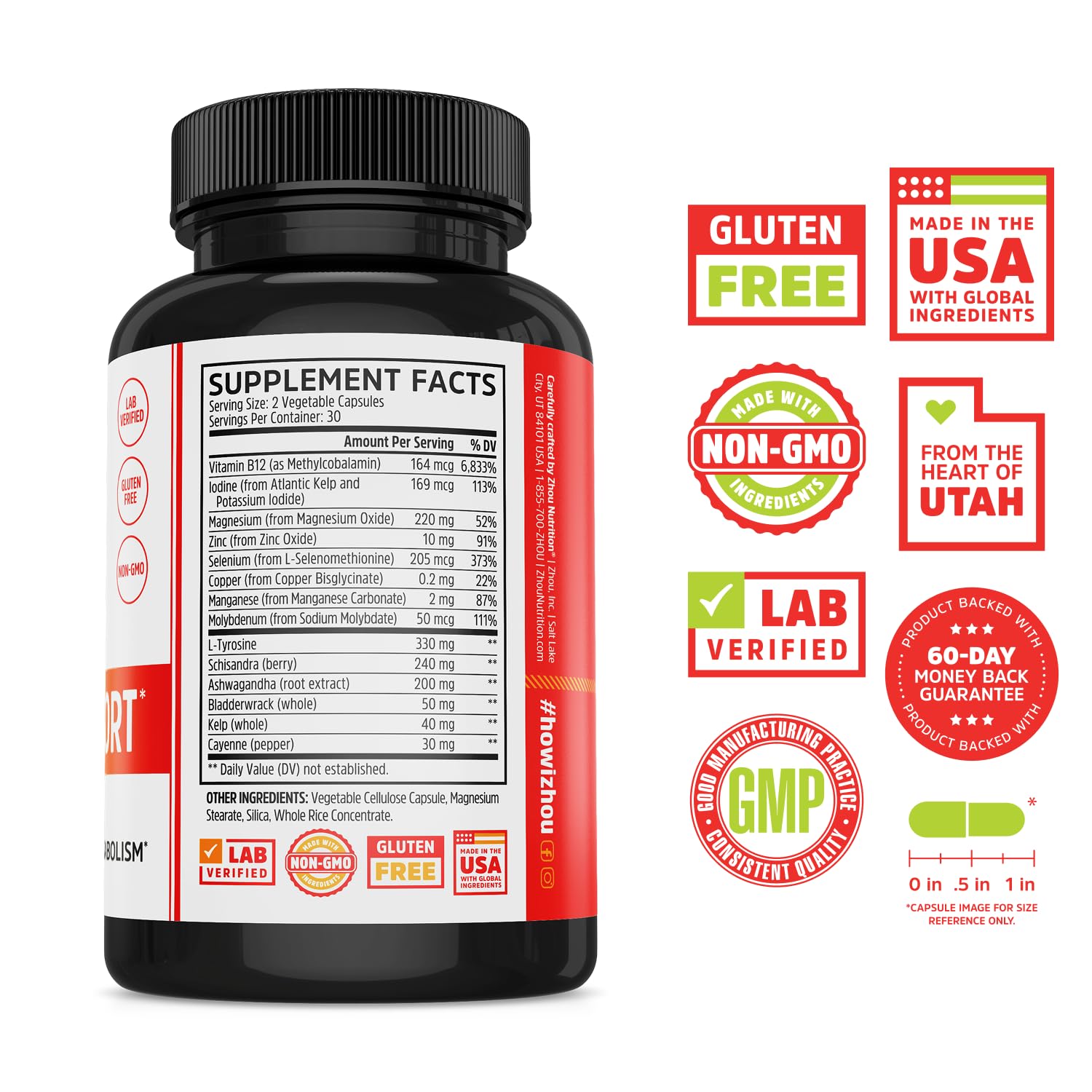 Zhou Thyroid Support Supplement - 60 Veggie Capsules (Pack of 1). — Amazon image 2