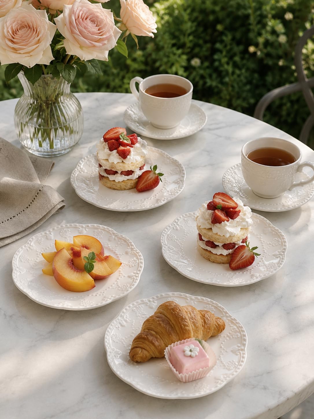 White Small Dessert Plates Set of 4,Ceramic Dinner Plates 6 Inch for Appetizer, Fruits, Cake, Salad,Microwave Safe,Christmas Gift