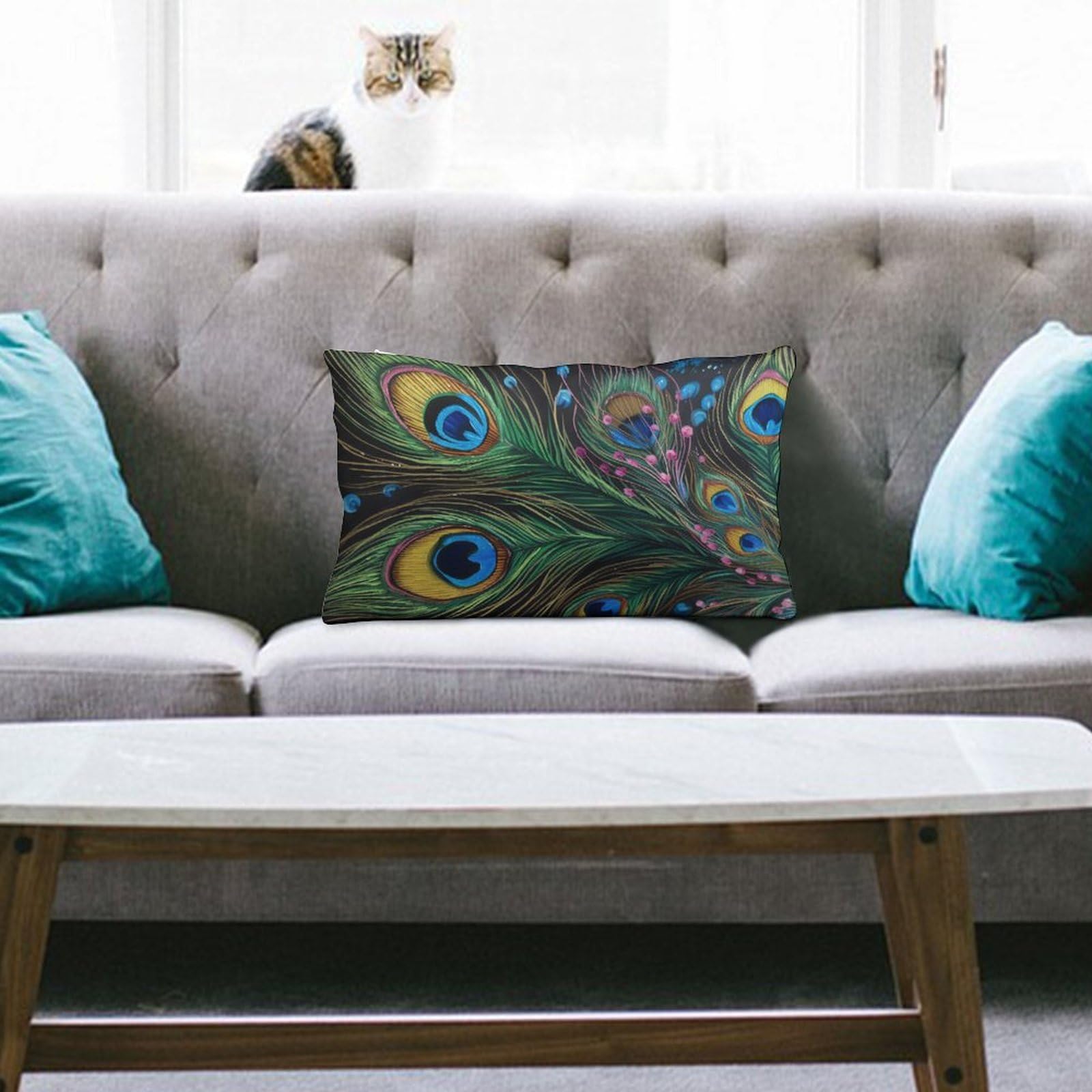 NTVOWPZO Decoration Throw Pillow Covers 8"x12" Pillowcases Covers Peacock Feather Soft Pillowcases Modern Farmhouse Home Decor Sofa Cushions Covers for Couch Bed Living Room