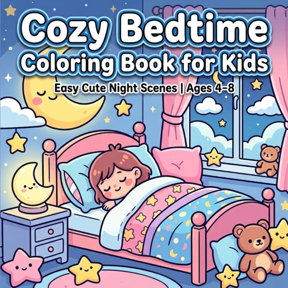 Cozy Bedtime Coloring Book for Kids: Cute and Easy Night Designs with Adorable Animals | Ages 4–8