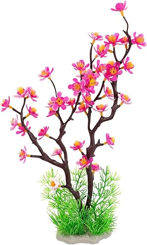 LUOZZY Decoración de plantas de acuario Planta artificial de flor de ciruelo Planta de plástico para pecera de acuario Pais