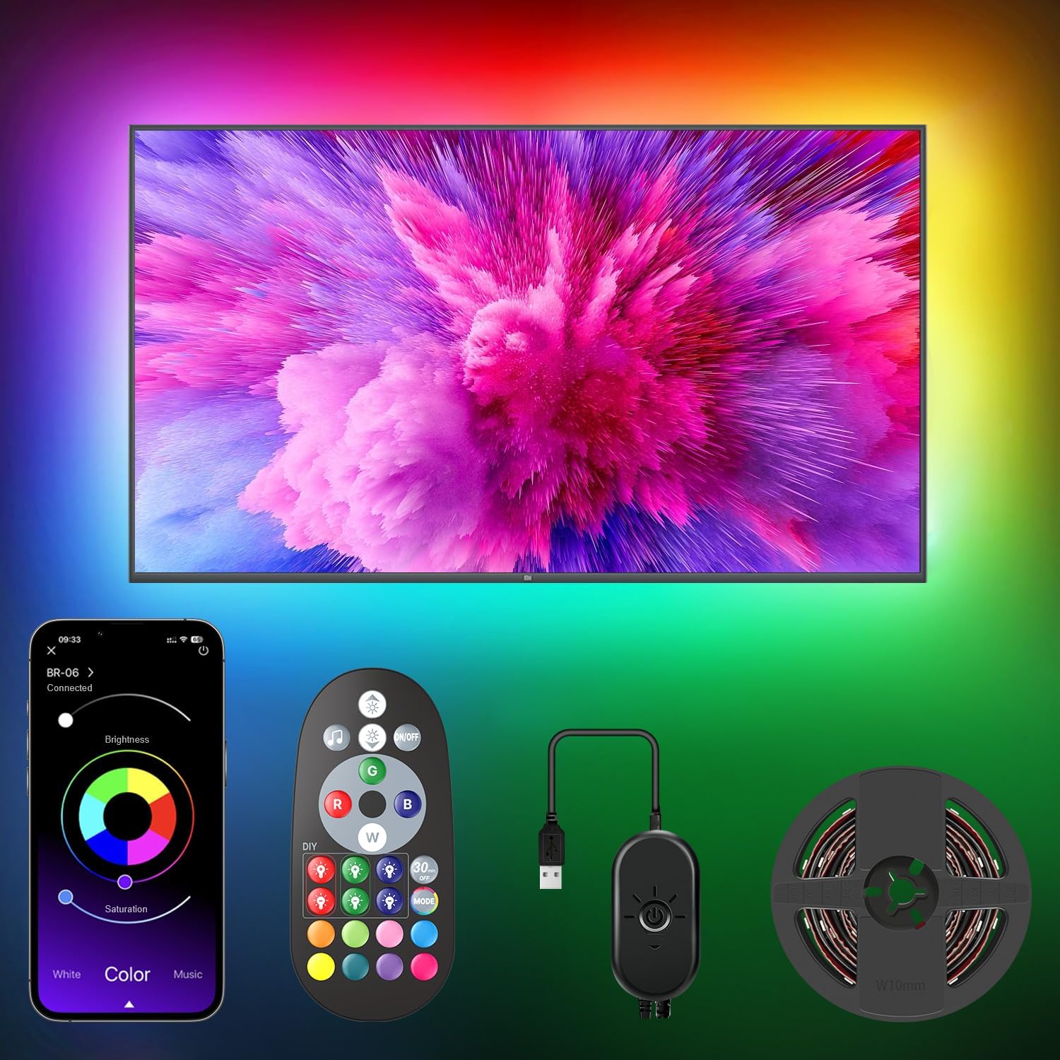 TV Backlights 13.12ft, USB LED Strip Light Kit for 60"-75" TV, RGB LED Strip Lights, APP Control Sync to Music, Bias Lighting TV Led Lights for Bedroom, Party and Home Decoration, 4M