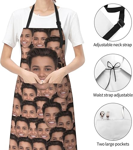 Miniatura 48 de Delantal unisex con babero ajustable personalizado para hombres y mujeres, delantales de cocina personalizados para fotos, 33 x 28 pulgadas Delantal