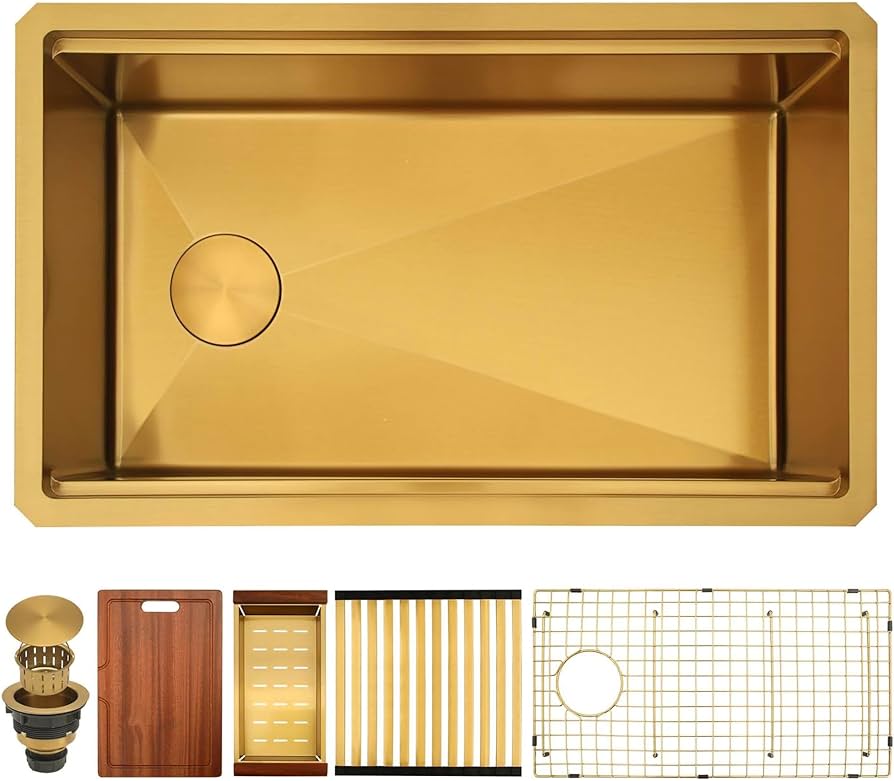 3Mi－Ki　0107 ♡ Lonsince Gold Undermount Kitchen Sink,Single Bowl Undermount Sink