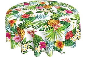 Luau Round Tablecloth - 60" Hawaiian Tropical Flower Washable Reusable Decoration Table Cover