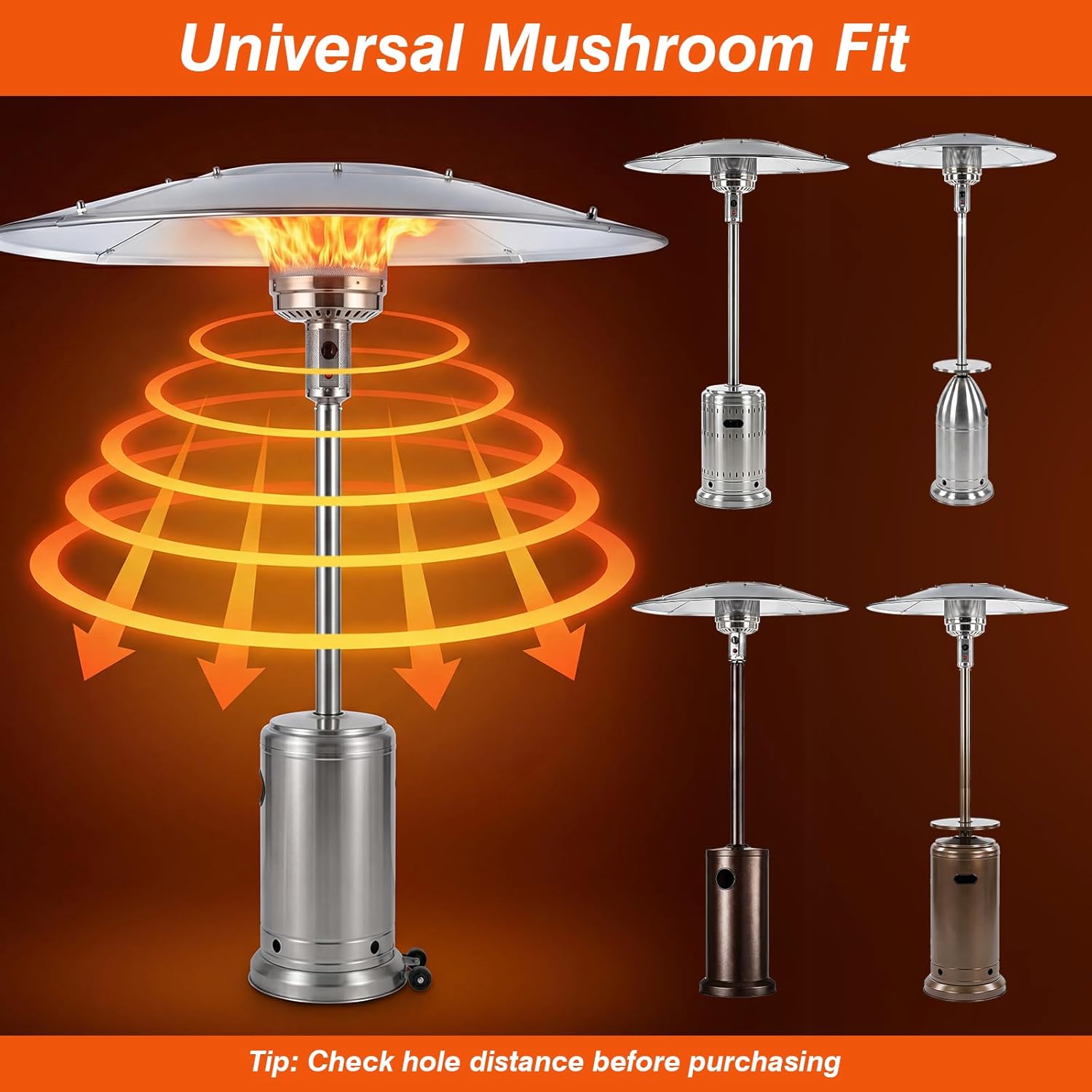 33" Patio Heater Reflector Shield, 5-Panel Outdoor Heaters Aluminum Top Dome Replacement Parts, Fire Sense Patio Heater Parts, 3-Hole Mount, Fits Most Round Propane Heaters