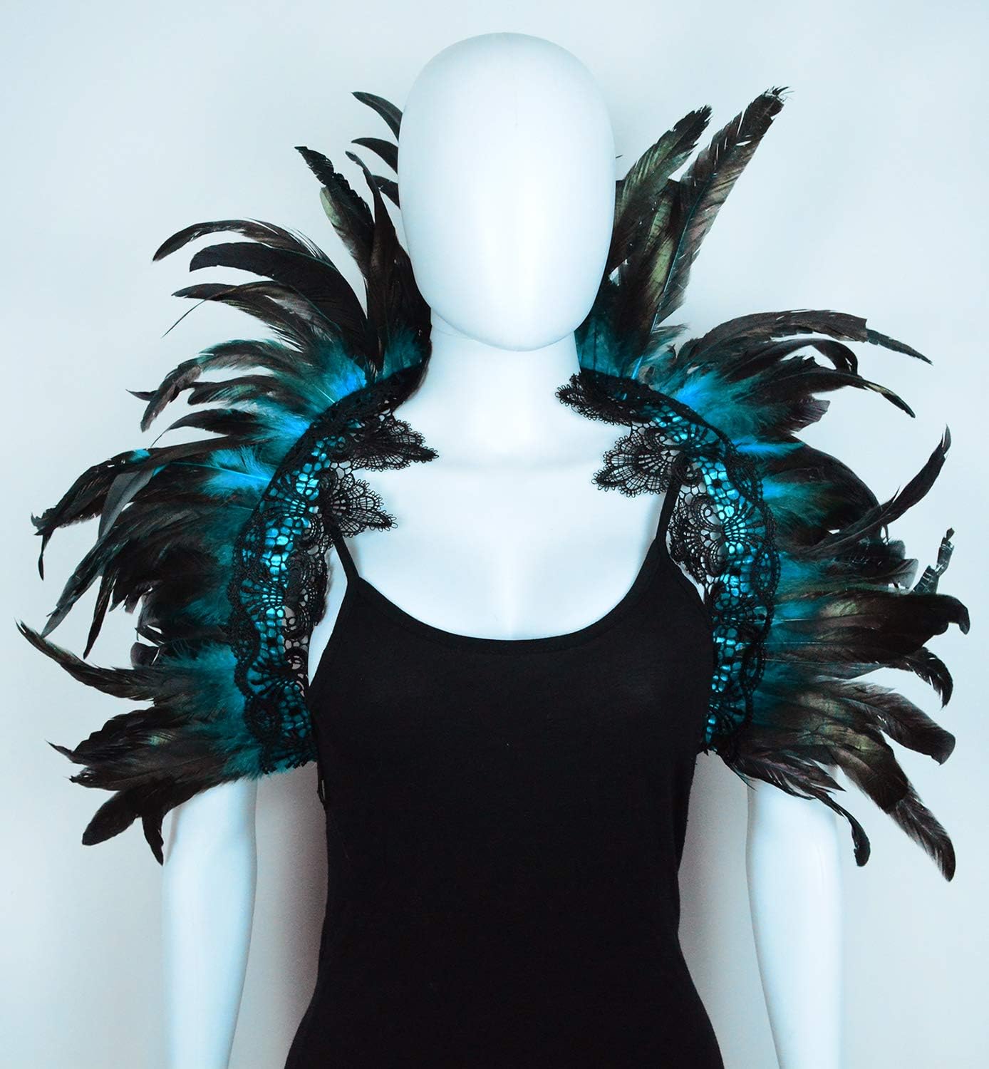 L'VOW Victorian Natural Feather Poncho Capelet Shrug Wrap Lace Collar Shoulder Halloween Witch Shawl Costumes - Image 3