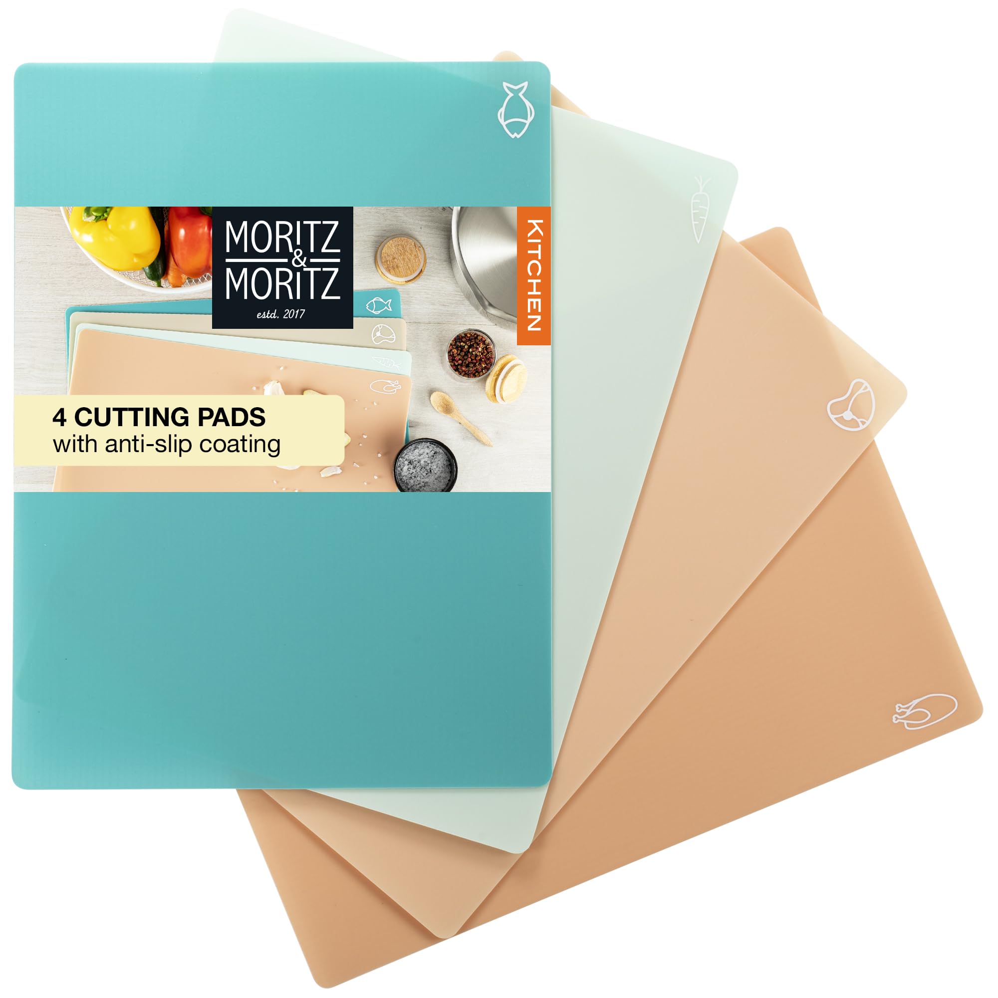 Moritz & Moritz 4 x Flexible Chopping Boards - 28 x 38 cm - Plastic Chopping Board for Quick Work - Flexible Chopping Board Set - Kitchen Board - Chopping Boards Set