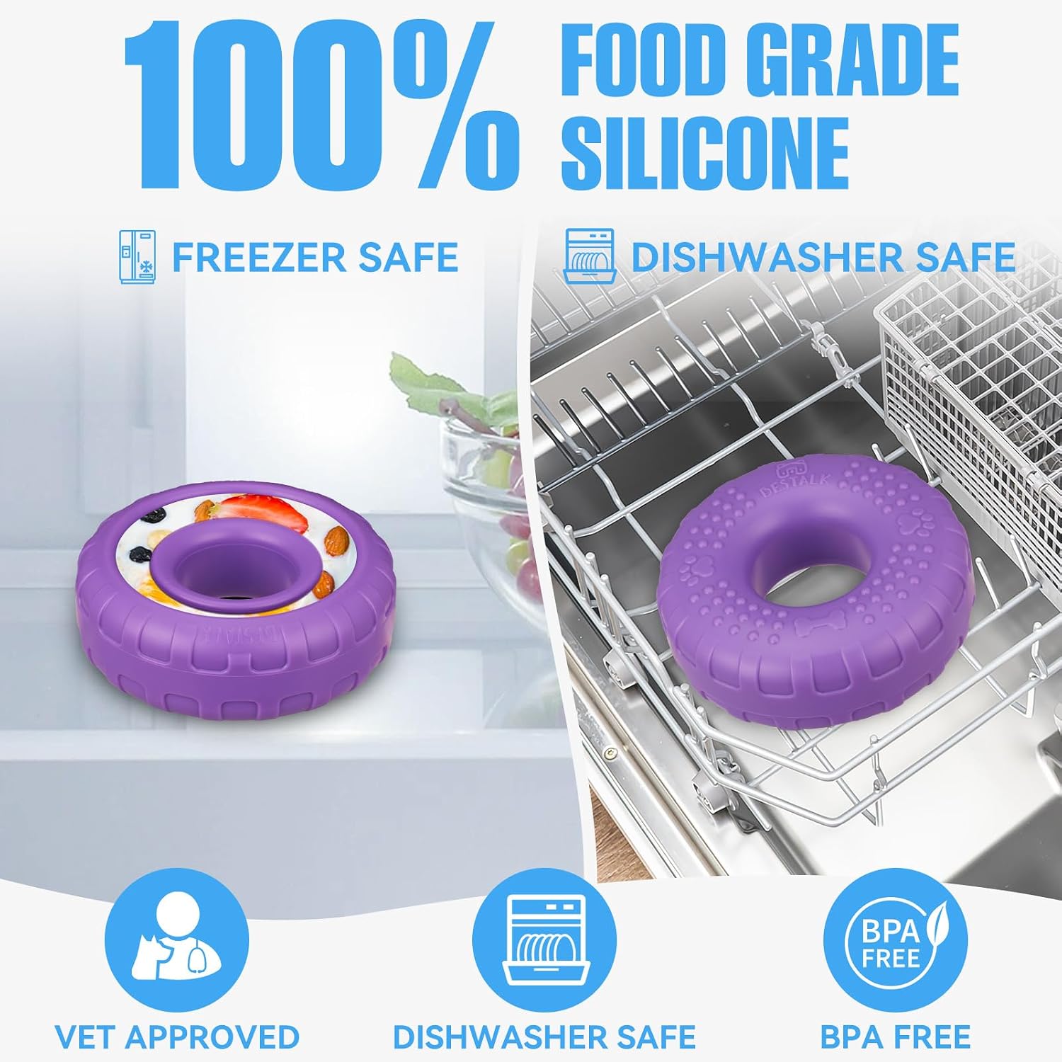 Dog Enrichment Lick Bowl, Bestalk Slow Feeder Lick Mat for Dogs, Freeze Puzzle Licking Bowl for Anxiety Relief, BPA Free Silicone, Dishwasher Safe(Purple,S)