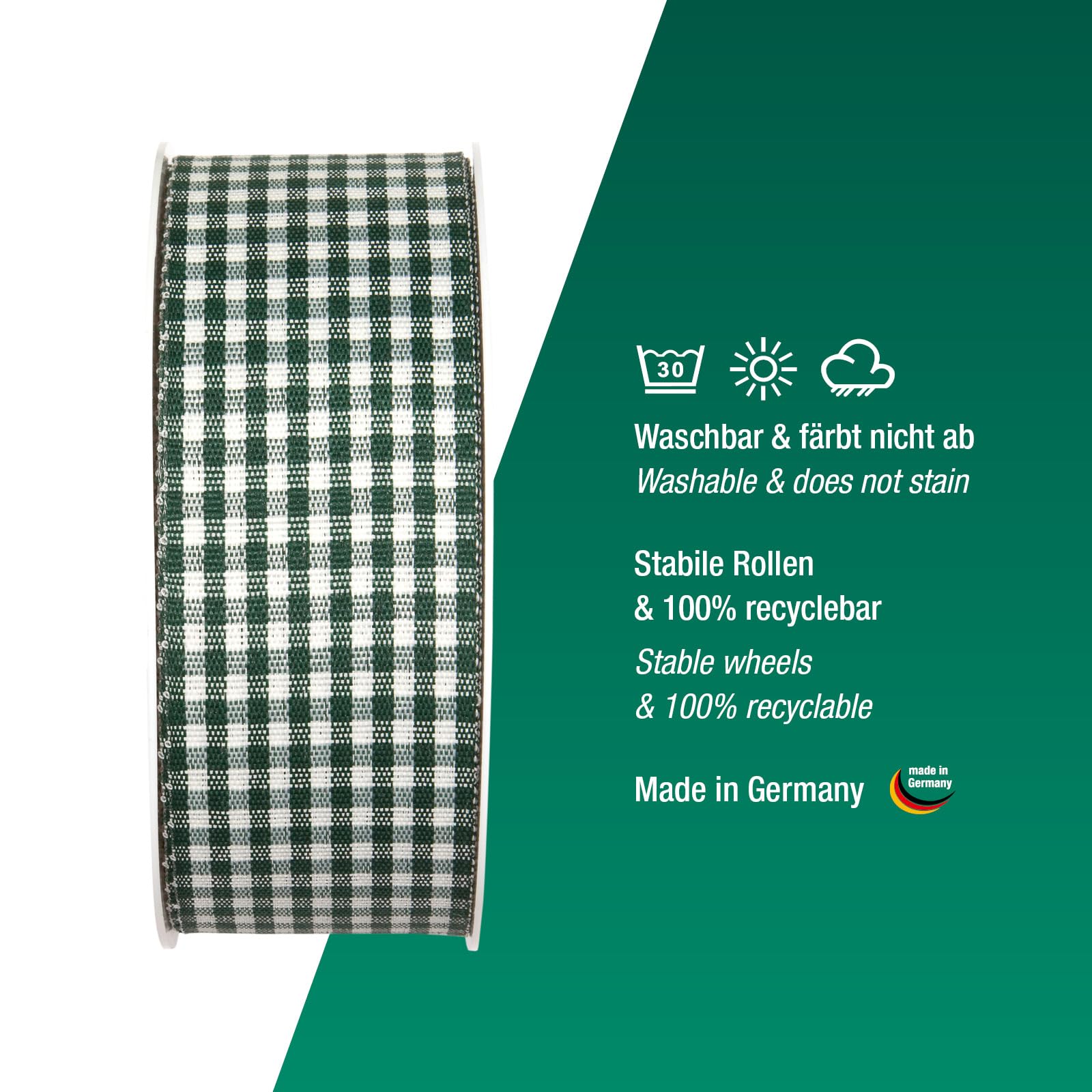 Halbach Seidenbänder Premium Vichy Checked Gift Ribbon (Dark Green) Width 40 mm Length 25 m Checked Ribbon Made in Germany Checked Ribbon in Many Colours - Image 3