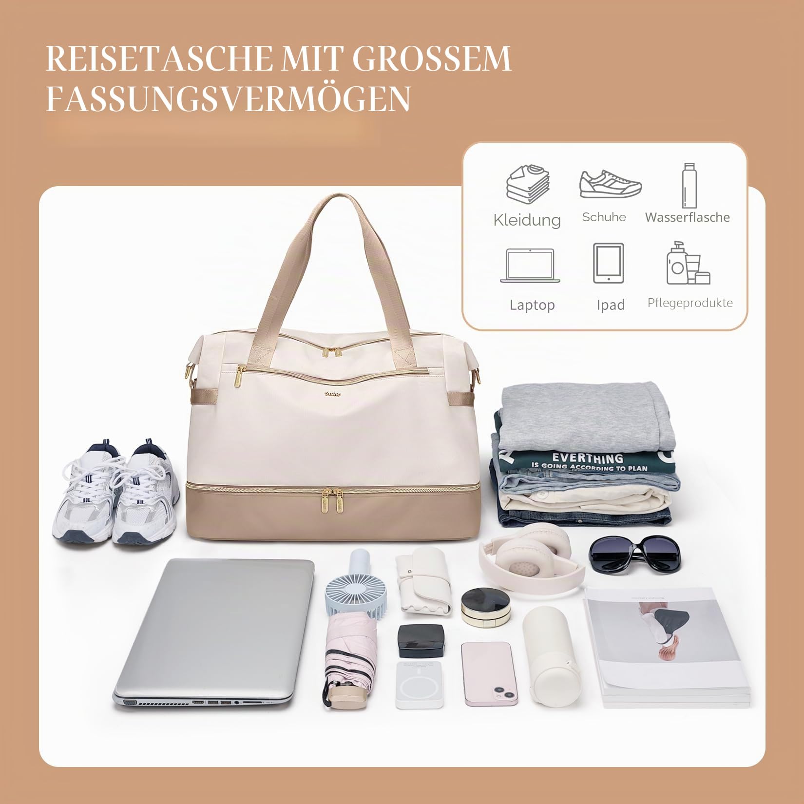 VNINE Weekender Damen mit Kulturtasche Schuhfach, 30L Reisetasche Damen Wasserdicht Sporttasche Handgepäck Tasche Groß Kliniktasche Geburt Wickeltasche Travel Bag für Kurze Reise Flugzeug