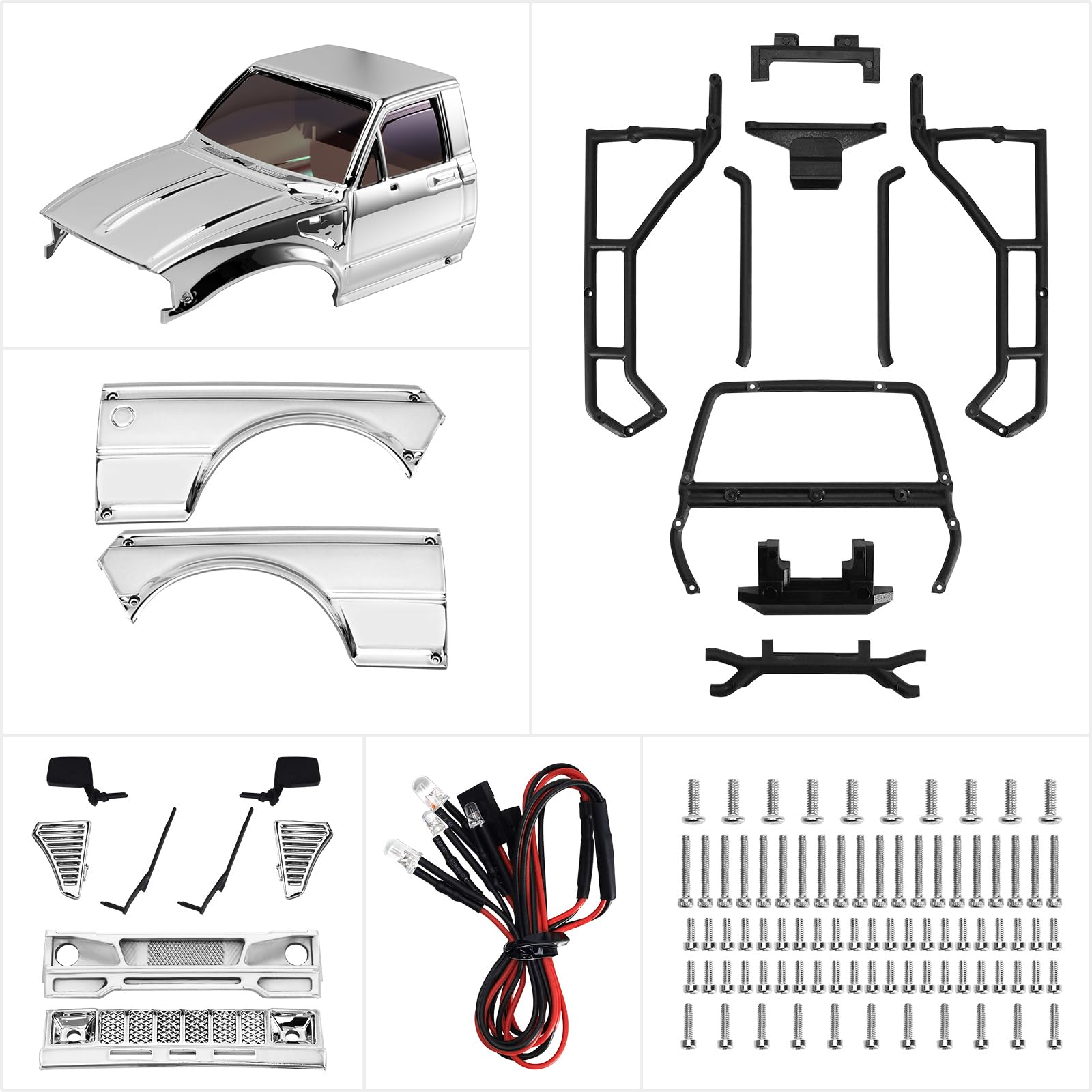 INJORA IR60 Pickup Carrozzeria Rigida con Barre di Carico per 1/18 RC Crawler TRX4M Defender Bronco (Cromo)