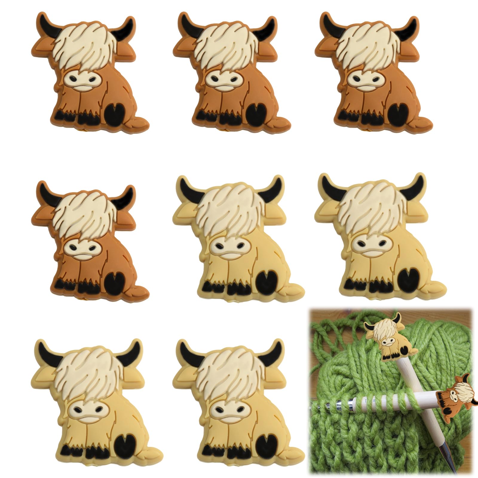 8Pcs Knitting Accessories UK, Knitting Needle Stoppers, Ox Shape Knitting Accessories, Knitting Needle Point Protectors for Knitting Supplies Accessories(Brown, Khaki)
