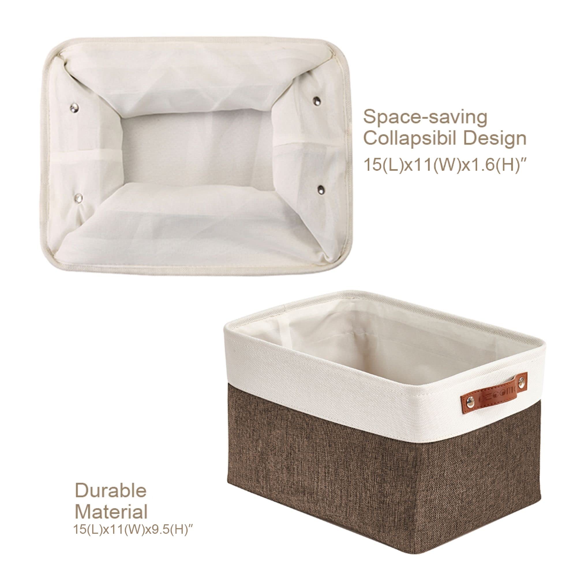 DECOMOMO Storage Bins Fabric Storage Baskets for Shelves, Linen Closet Organization (Brown and White, Large - 4 Pack)