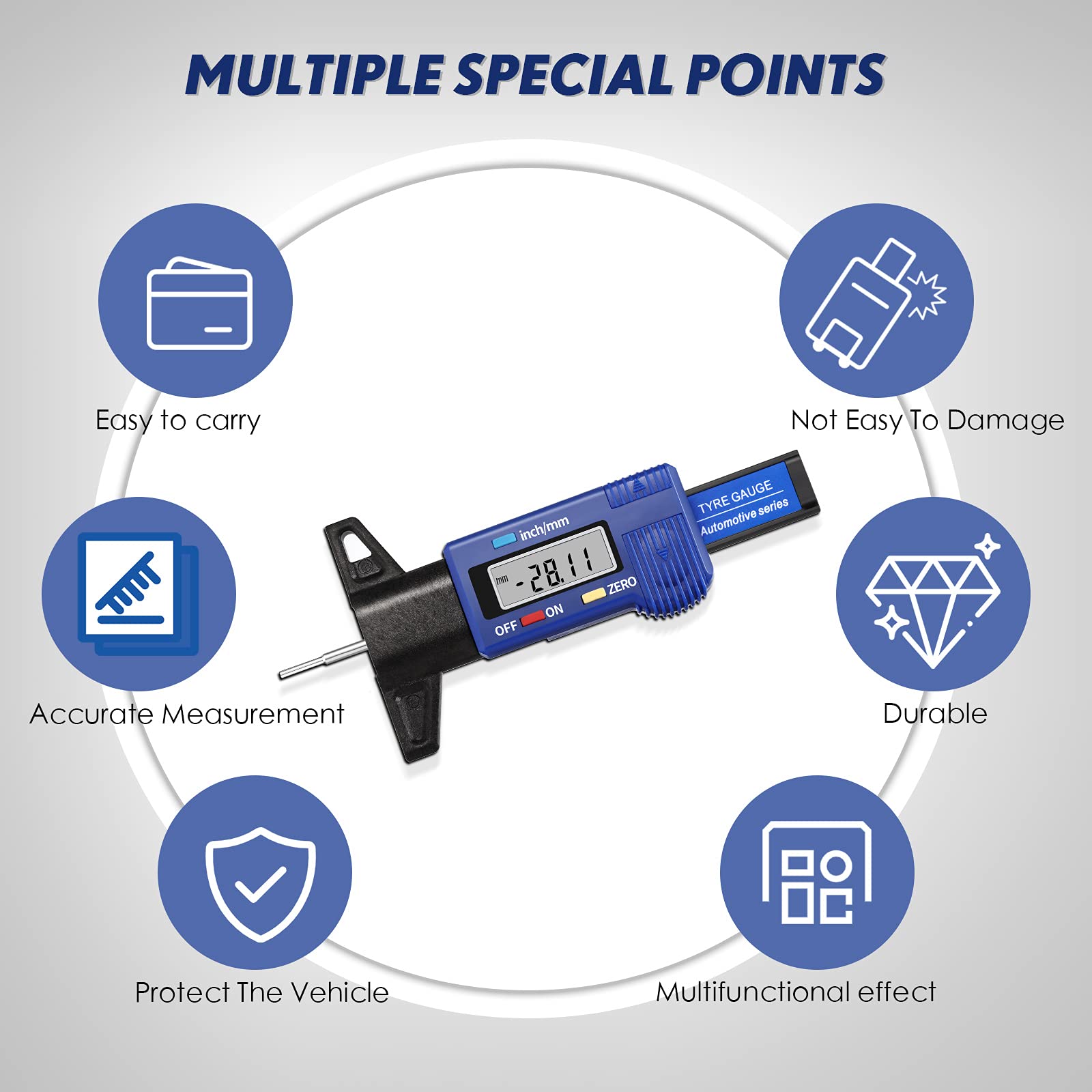 LCD Display Tire Thread Measuring Gauge Digital Tire
