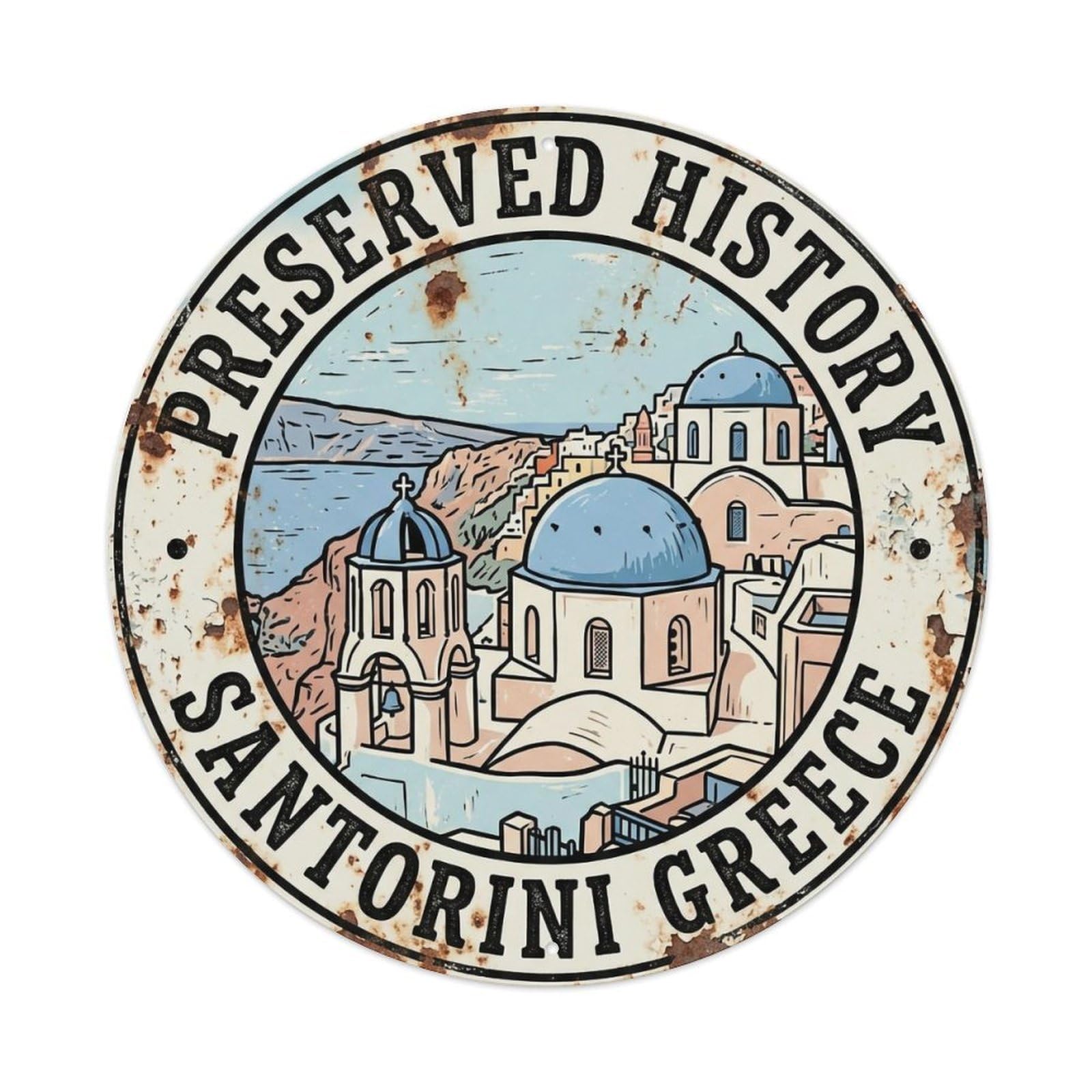 Vintage Travel Historical Santorini Preserved 1 Metal Tin Sign