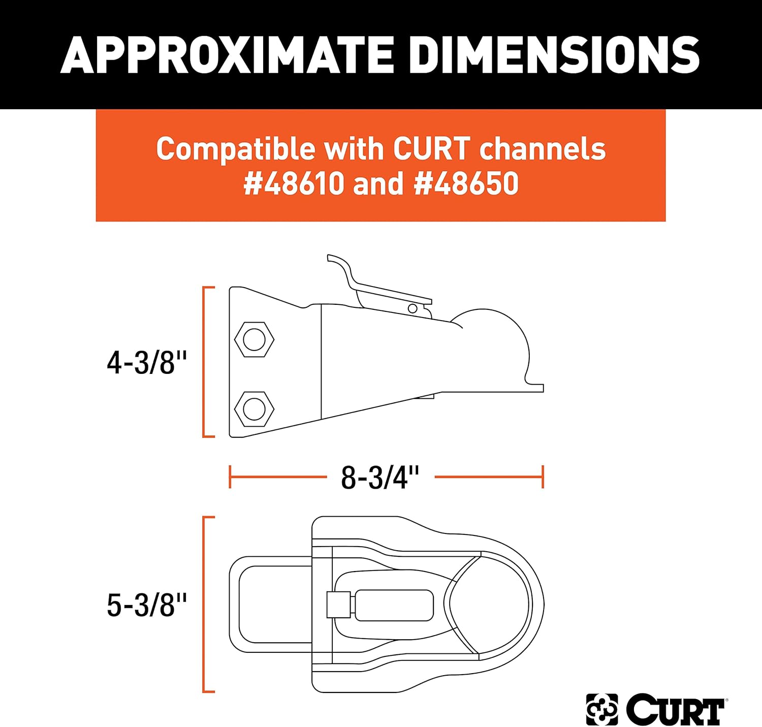 CURT 25330 Channel-Mount Adjustable Trailer Coupler, 2-5/16-Inch Hitch Ball, 14,000 lbs