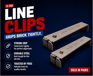 Bon 11-793 Masonry Line Clips Bricklayer Line Holders 4 1/2 x 3/4 x 1/2 Brick Gripping Alignment Tool Sold in Pairs