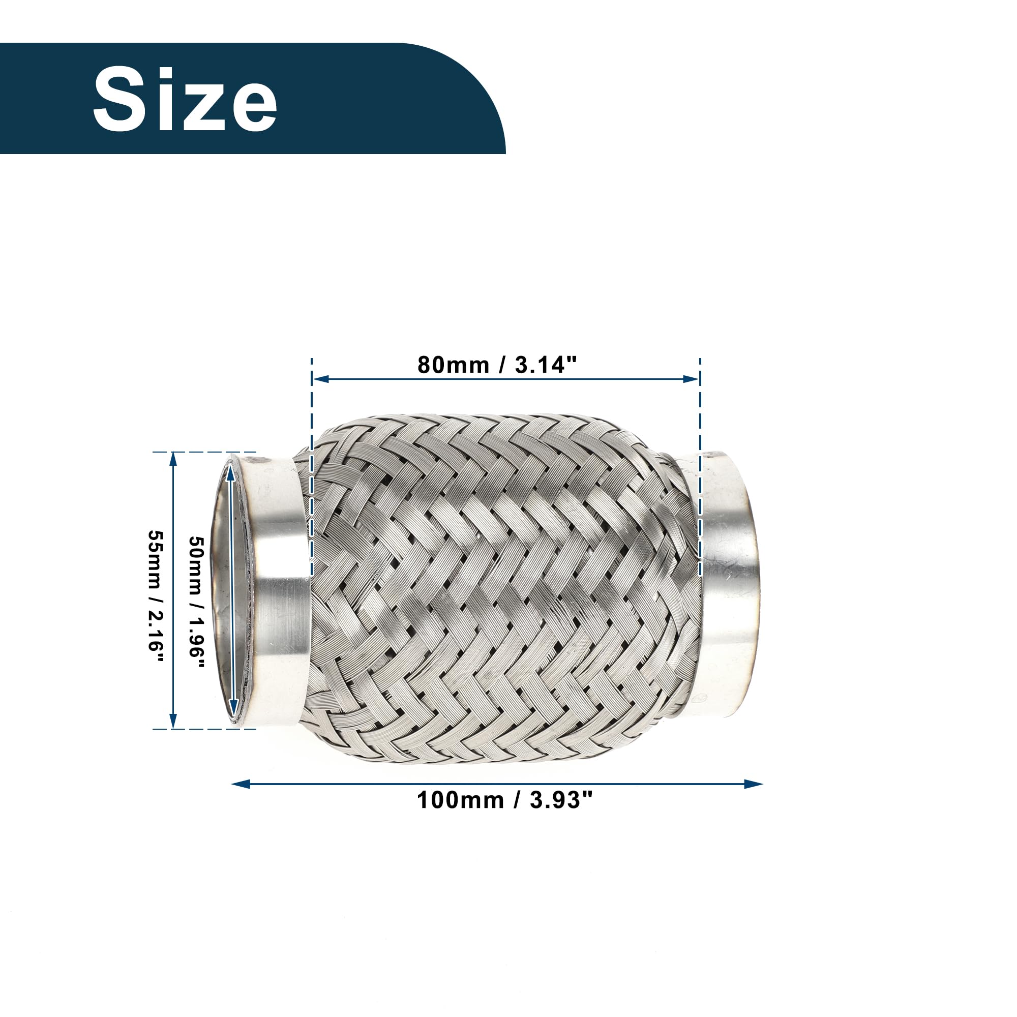 Tubo Flessibile per Scarico Auto 2.16 Pollici OD Tubo di Scarico Intrecciato Flessibile | Tubo Flessibile Universale Argento 1 Pezzo