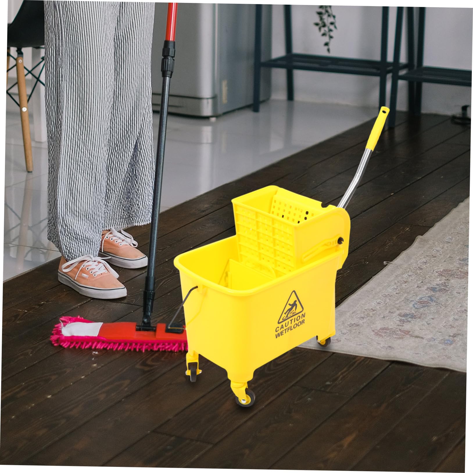 HEMOTON Fregona Fácil de Comercial Cubo Plástico de Ruedas de 20l Limpieza y Escurridor Lateral Movilidad Conveniente Color Aleatorio en Uso Profesional