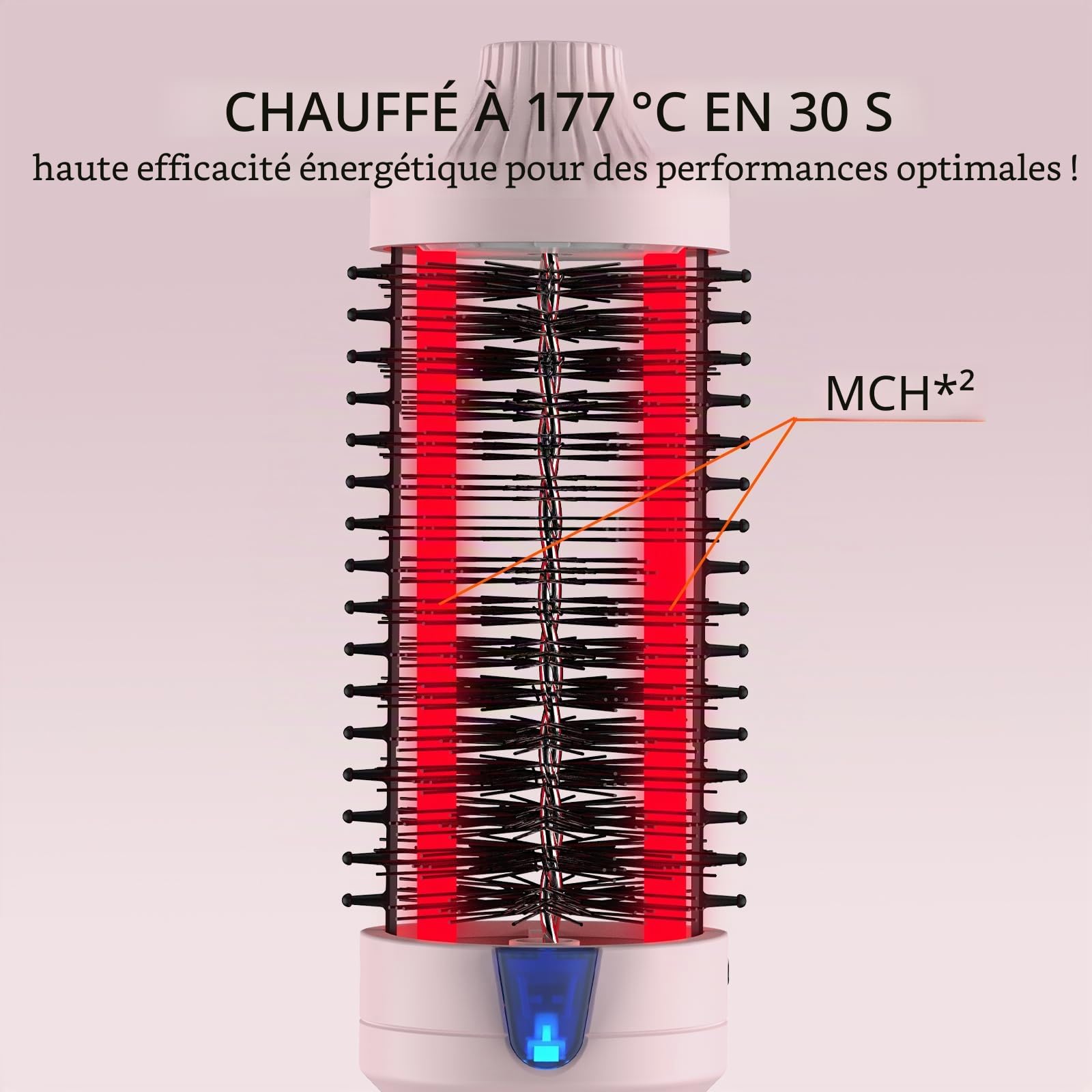 K&K Brosse thermique Keratin Thermal Brush Protect Tonneau chauffant Brosse à cheveux chaude ionique lisse Peigne volume Lisseur Bigoudis Outil de coiffage, Double tension (45 mm)