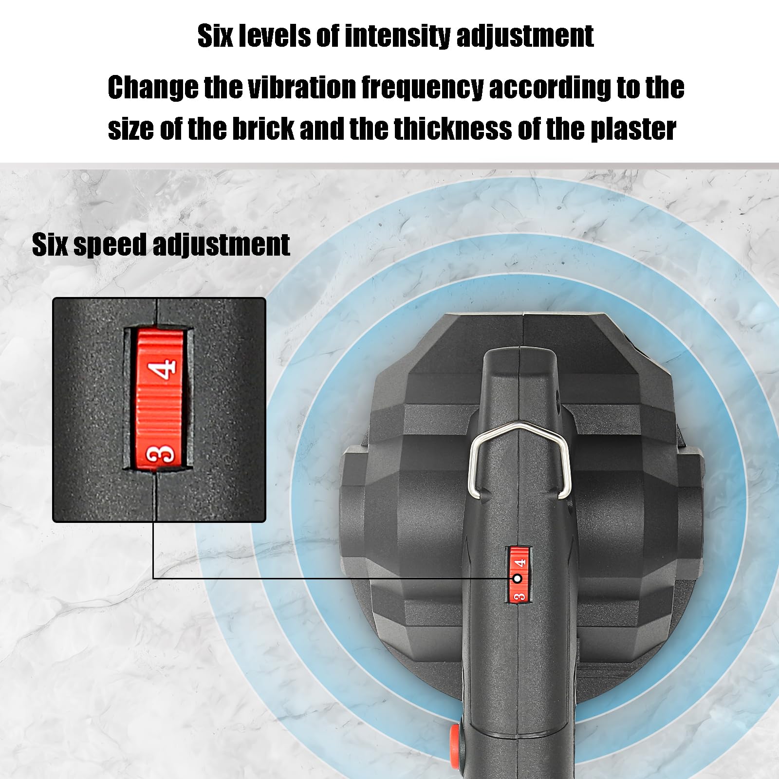 Fliesenrüttler Fliesenvibrator Fliesen Nivelliermaschine Fliesenmaschine 1500mAh 10000r/min 6 Gänge mit Ladegerät und 2 Batterien Anwendbare Kacheln: <100 * 100mm