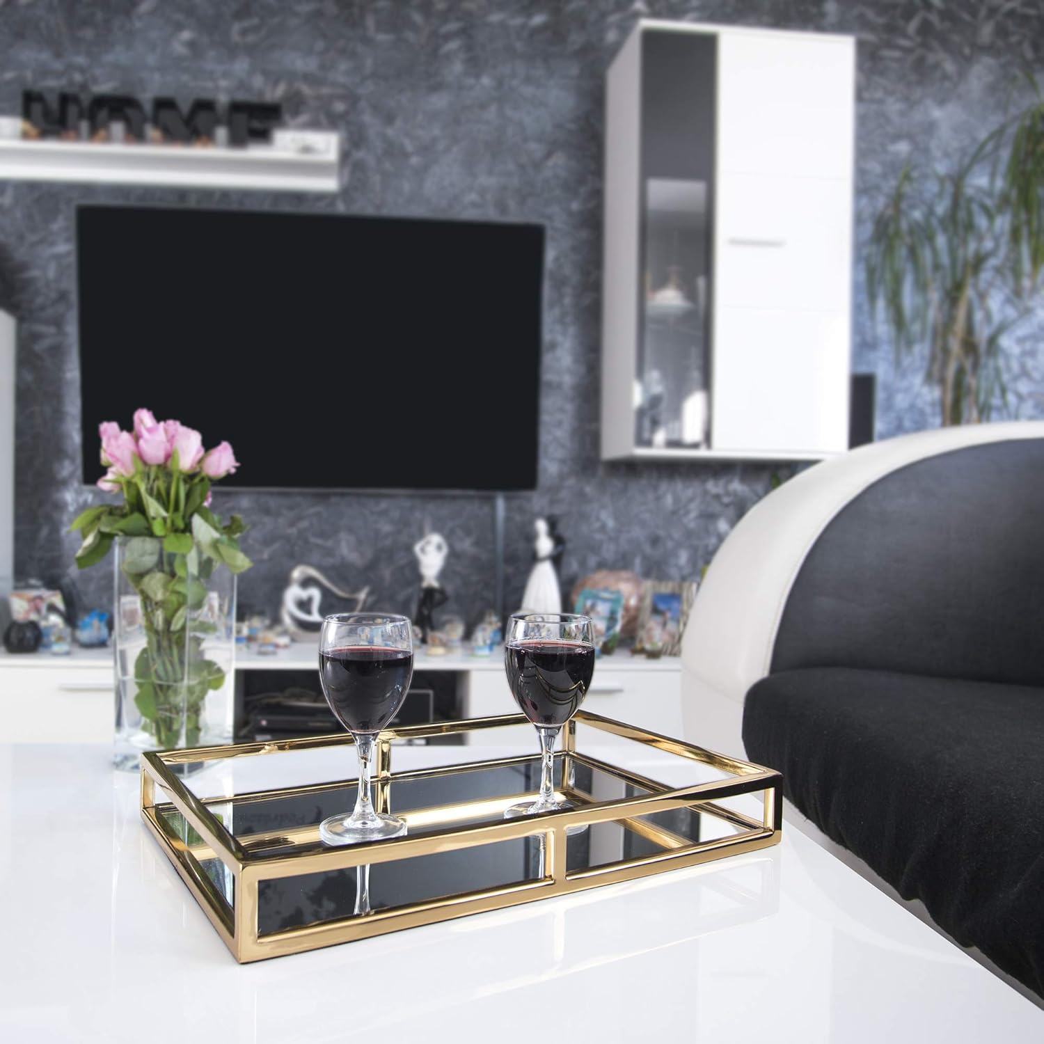 Mirrored Perfume Tray, Decorative Gold Vanity Tray for Display, Perfume, Jewelry, Dresser and Bathroom, Elegant Mirror Tray Makes A Great Gift –16X10 Inch: Home & Kitchen