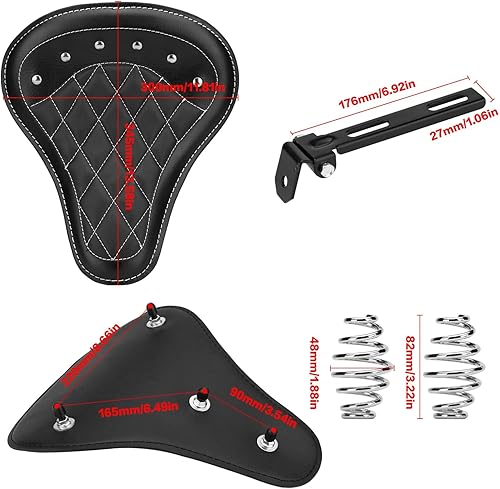 Miniatura 7 de LKV Asiento individual para motocicleta con kit de hardware de montaje de base de asiento para Chopper Bobber personalizado, ajuste universal