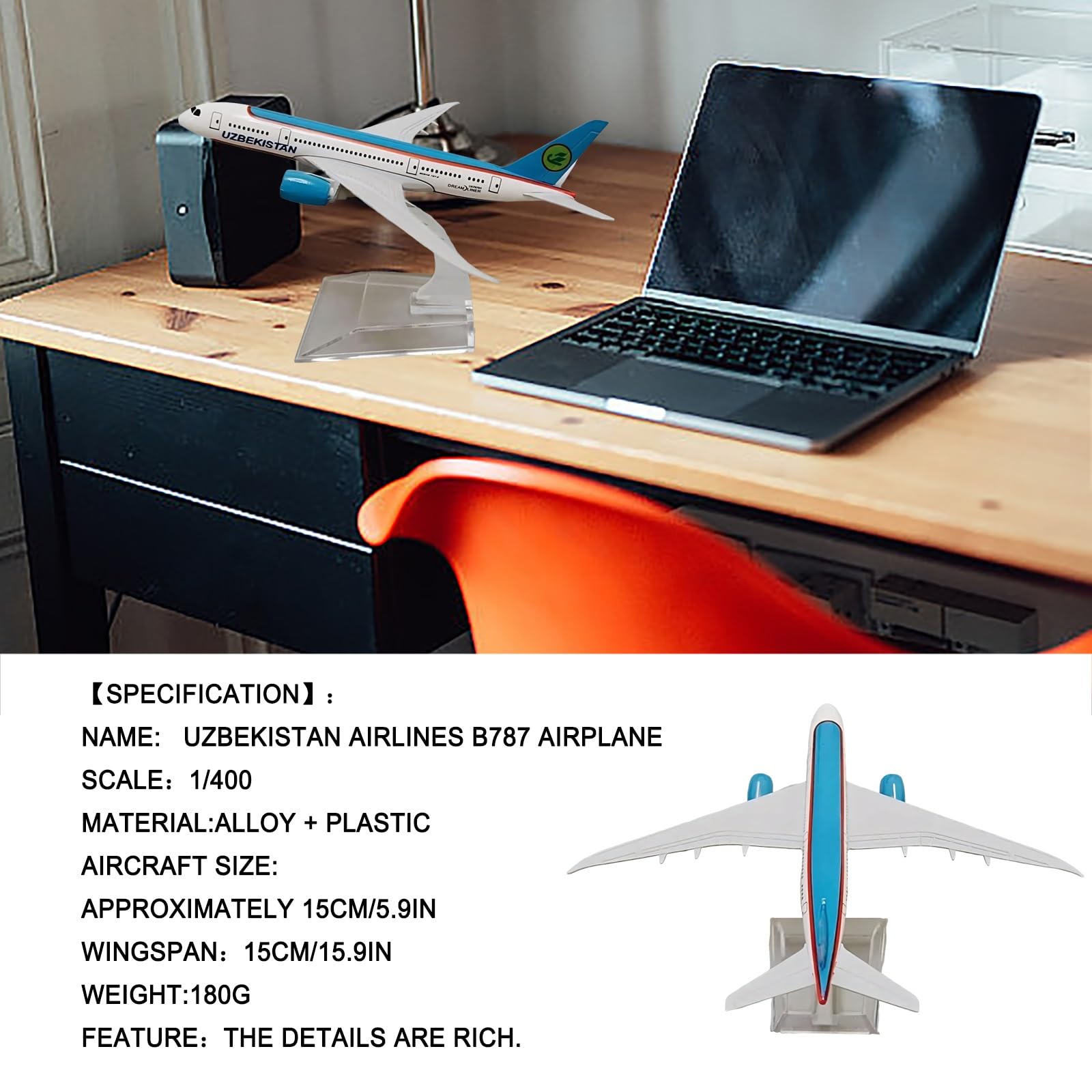 Modello aereo in metallo pressofuso in lega 1/400 Uzbekistan B787 Aeroplano realizzato con precisione for decorazioni for casa/ufficio, regali for l'aviazione appassionati