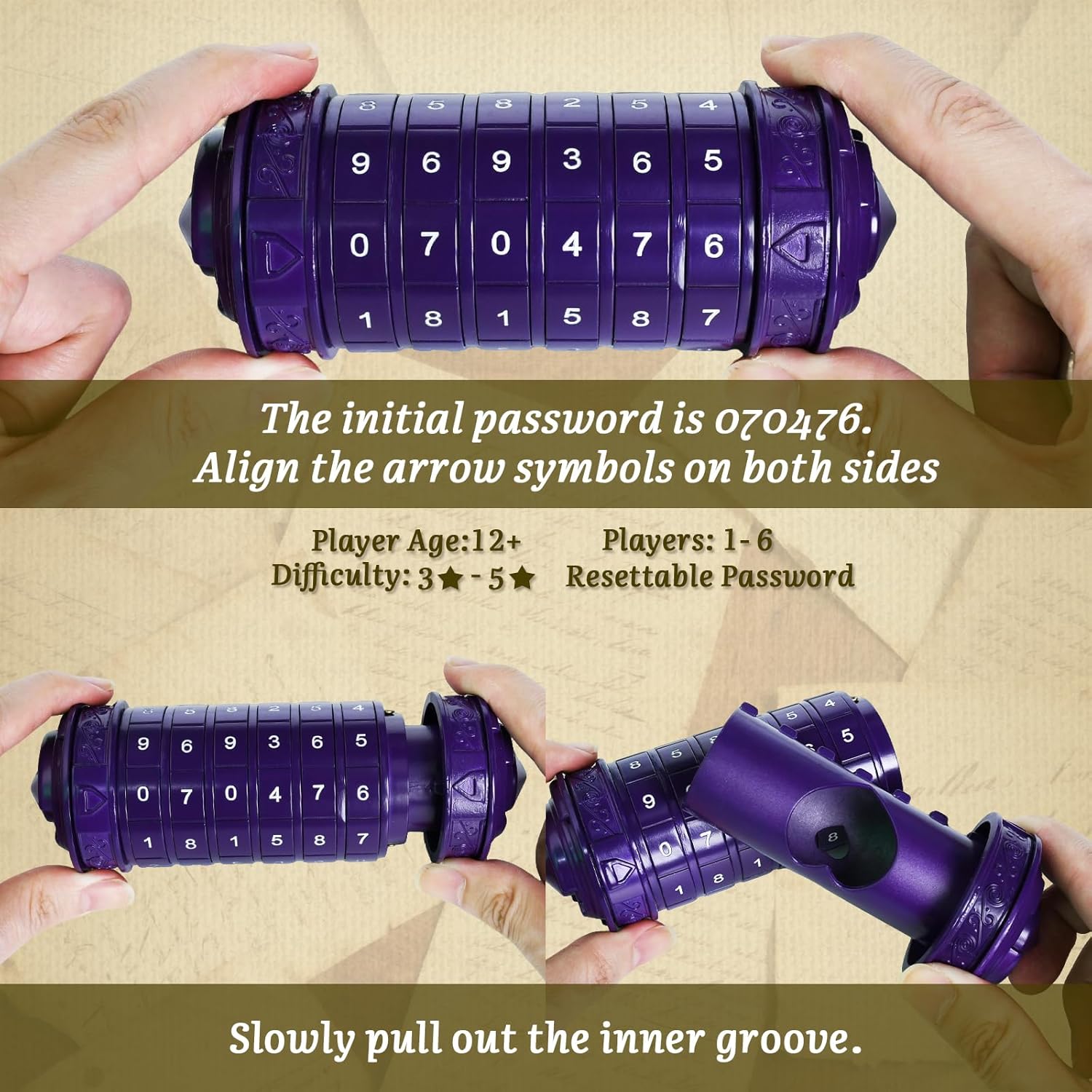 wellsee Da Vinci Code Numeric Mini Cryptex Brainteaser Puzzle Box,Metal Password Lock Cash Box with Hidden Compartment for Money,Challenge Game for Ages 12+ and Up,Unique Xmas Gifts for Her&Him,Purple