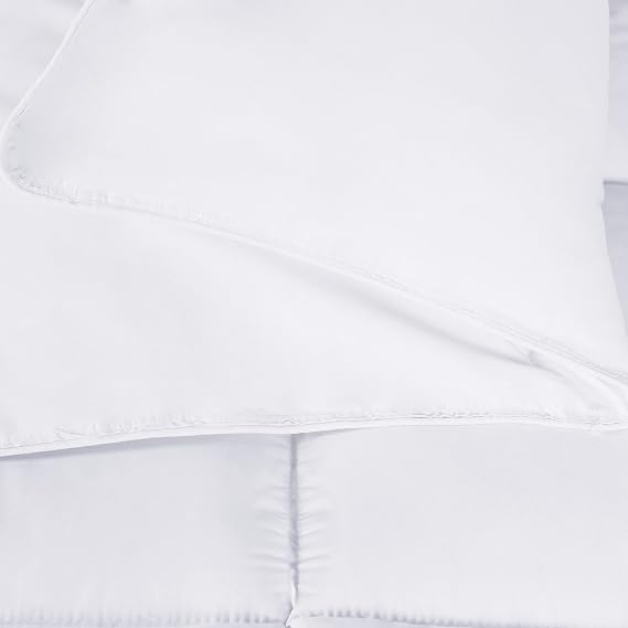 Superior Brushed Microfiber Solid Comforter, Down Alternative Bedding, Reversible, Medium Weight, Fluffy, Decorative, Duvet Insert, Oversized Blanket, Box Quilt Design, Queen, White